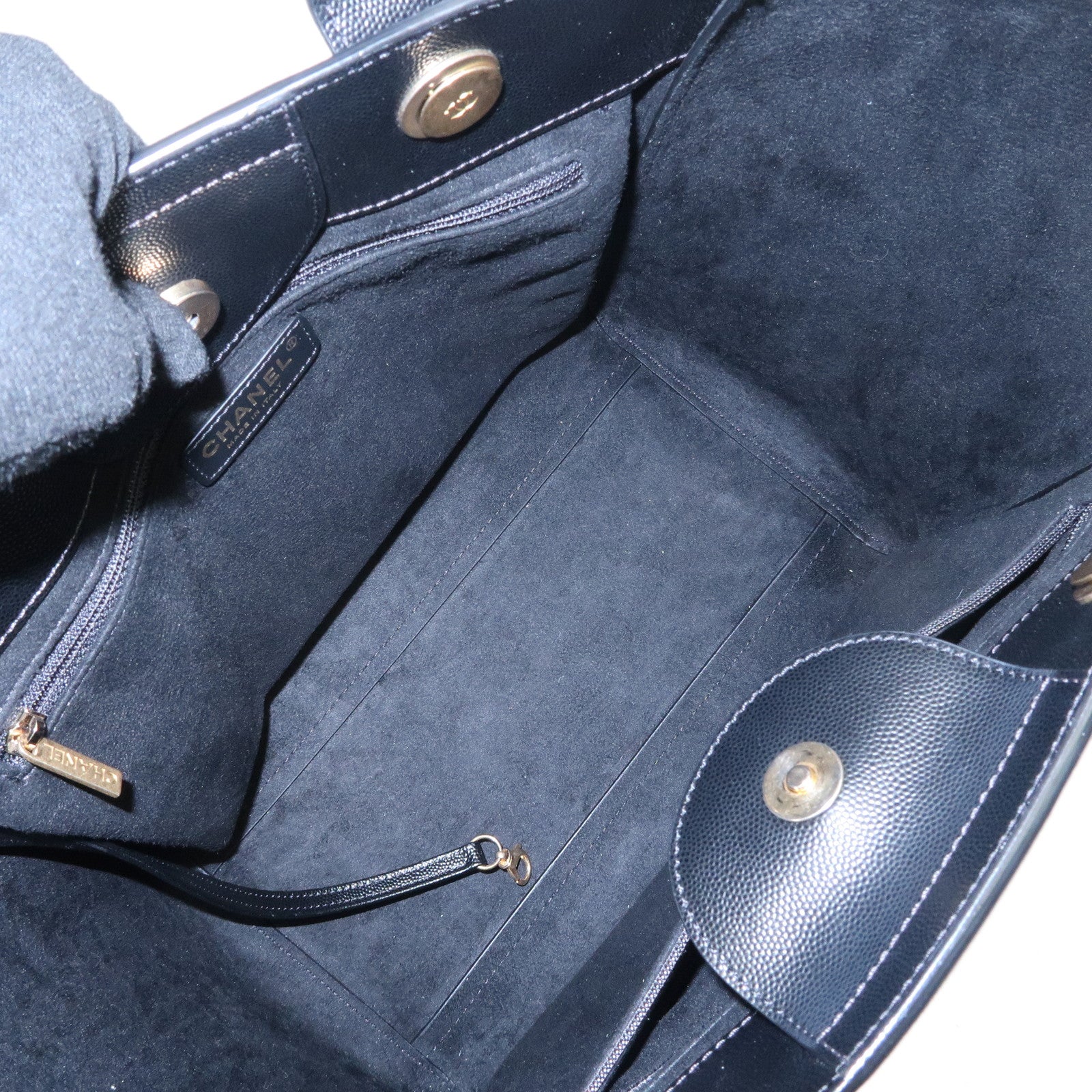 CHANEL Caviar Skin Studs Deauville GM 2Way Shoulder Bag A57067 Used