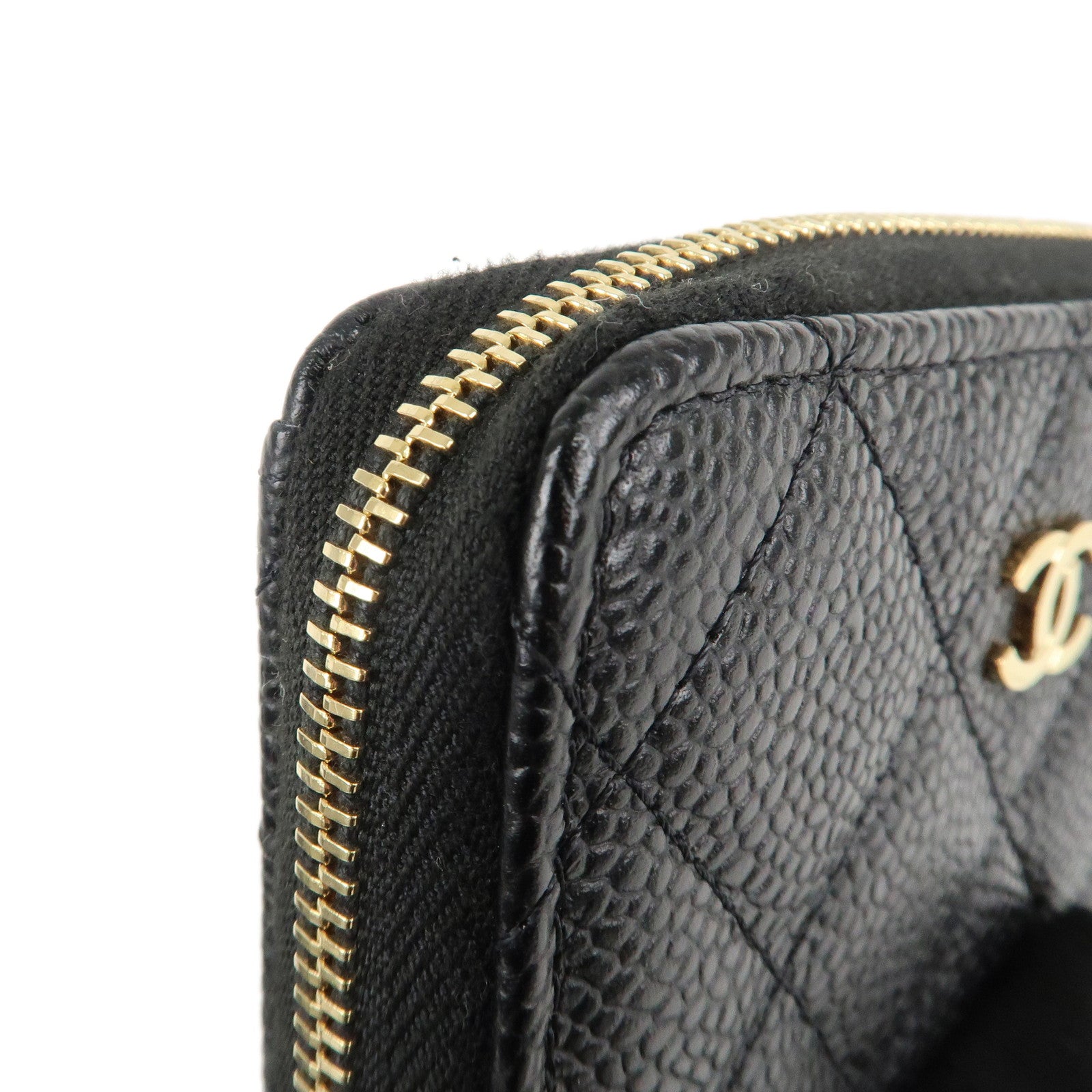 CHANEL COCO Mark Matelasse Caviar Skin Coin Case Black AP0216 Used