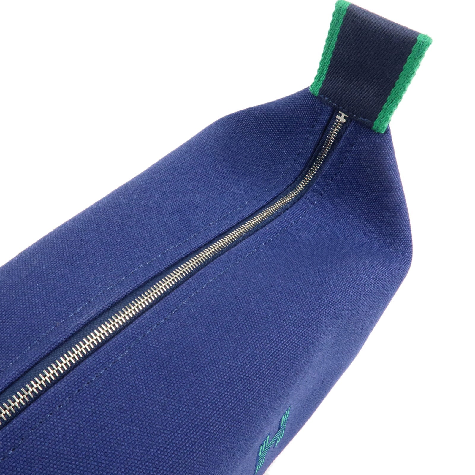 HERMES Canvas Bride a Brac PM Hand Bag Hand Pouch Blue Green Used