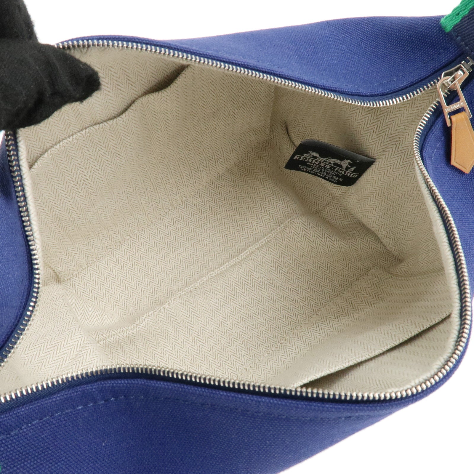 HERMES Canvas Bride a Brac PM Hand Bag Hand Pouch Blue Green Used
