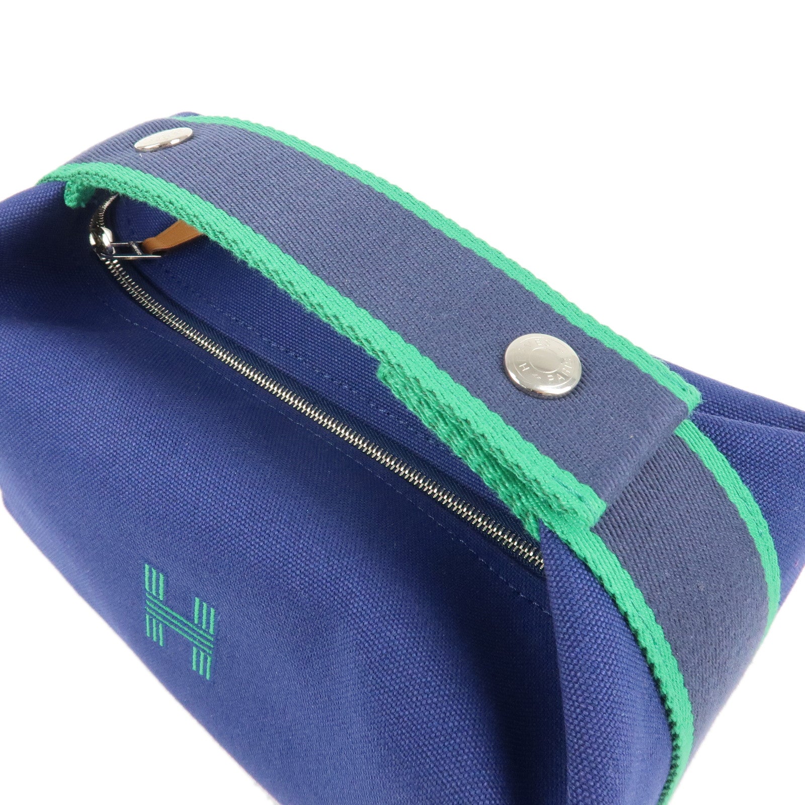 HERMES Canvas Bride a Brac PM Hand Bag Hand Pouch Blue Green Used