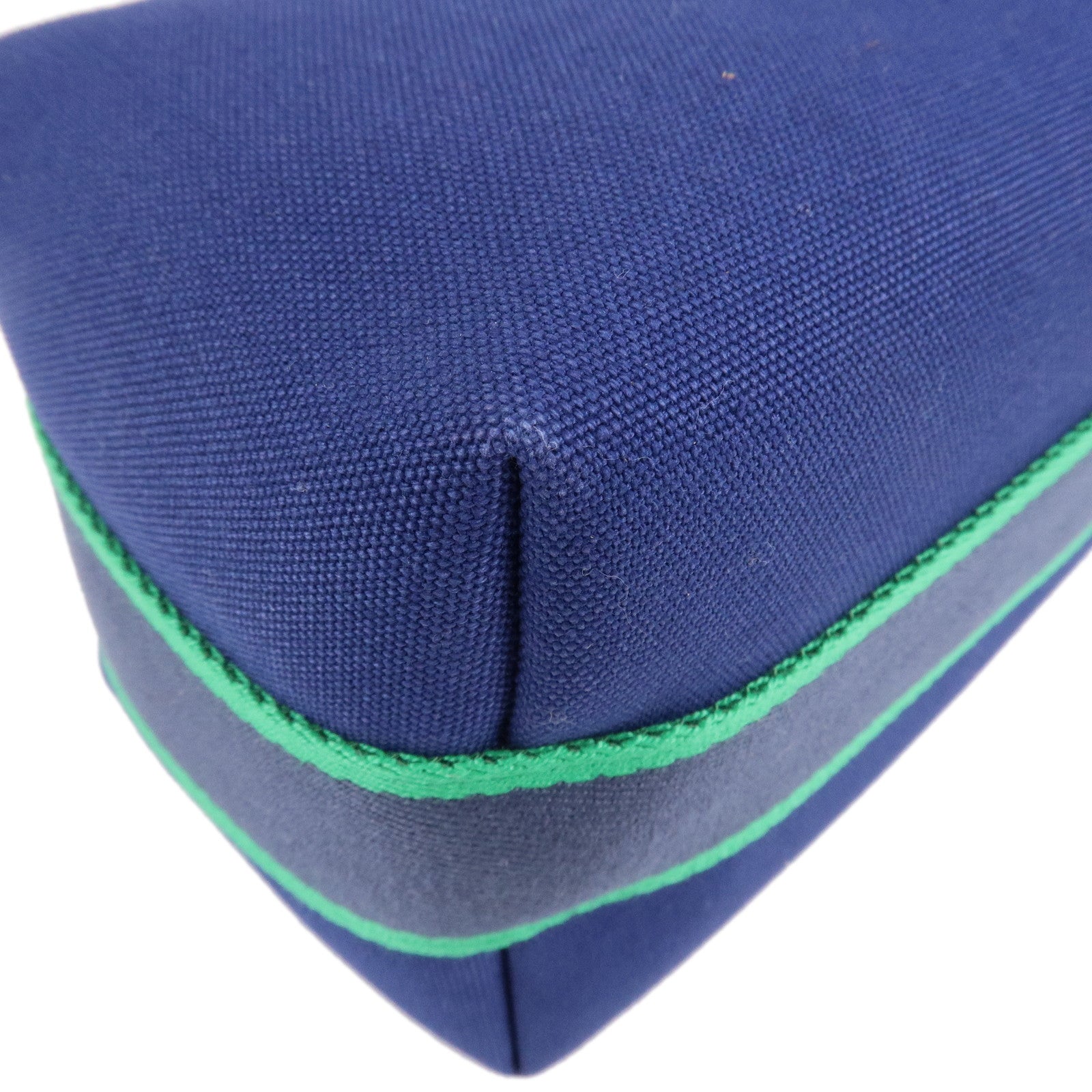 HERMES Canvas Bride a Brac PM Hand Bag Hand Pouch Blue Green Used