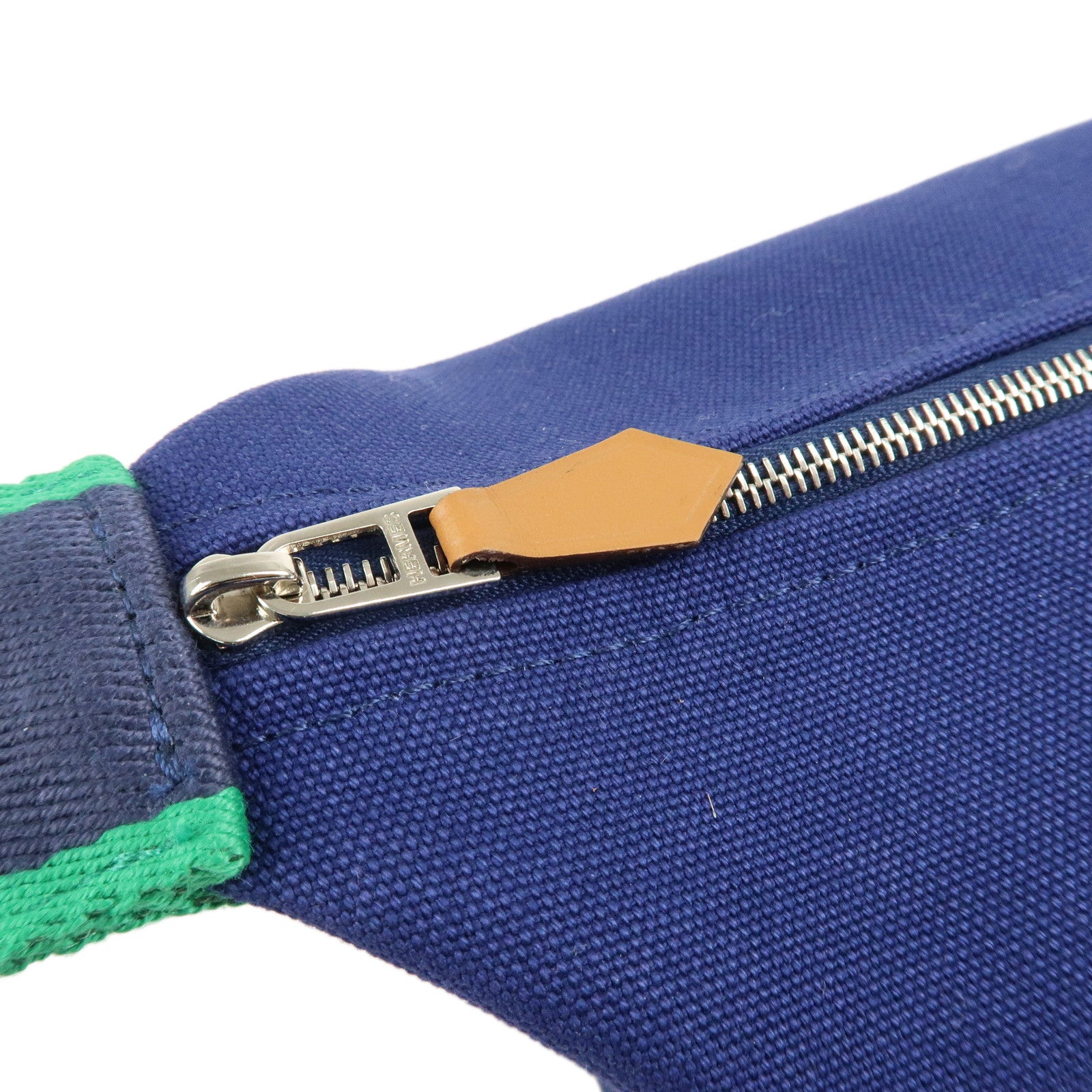 HERMES Canvas Bride a Brac PM Hand Bag Hand Pouch Blue Green Used