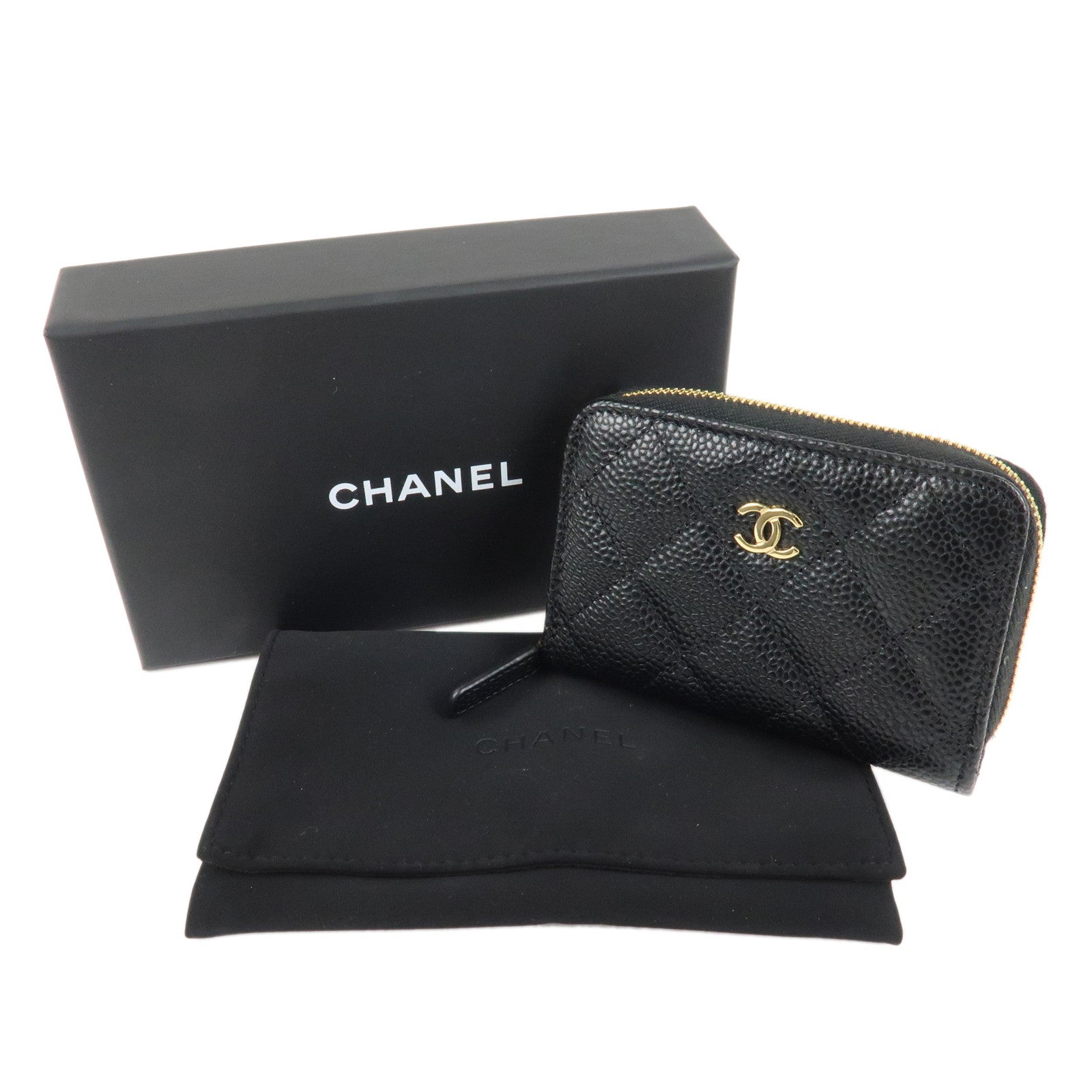CHANEL COCO Mark Matelasse Caviar Skin Coin Case Black AP0216 Used