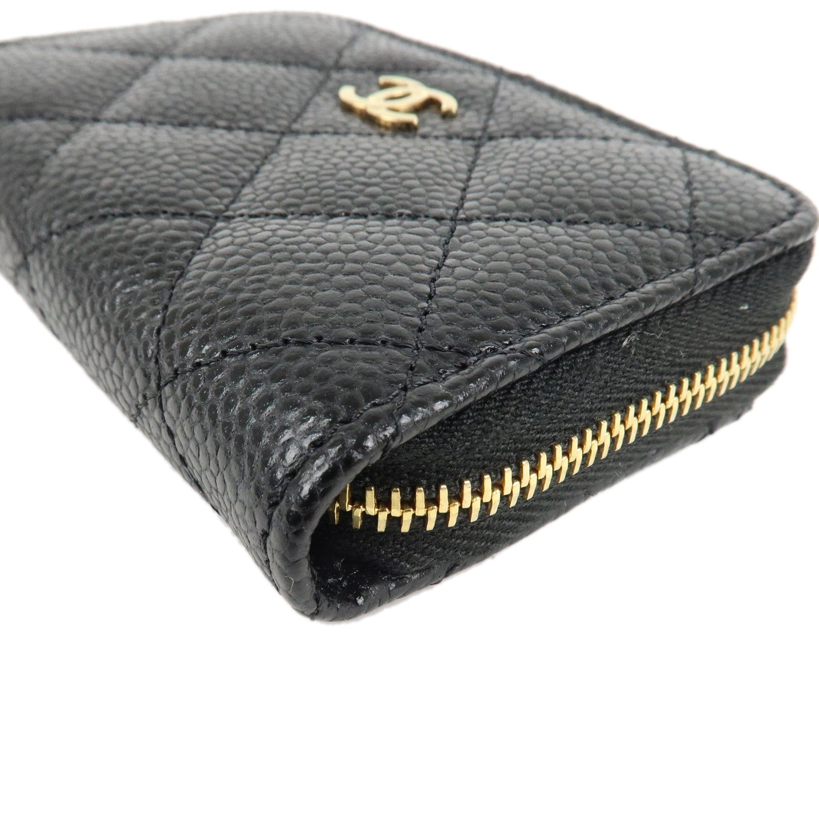 CHANEL COCO Mark Matelasse Caviar Skin Coin Case Black AP0216 Used