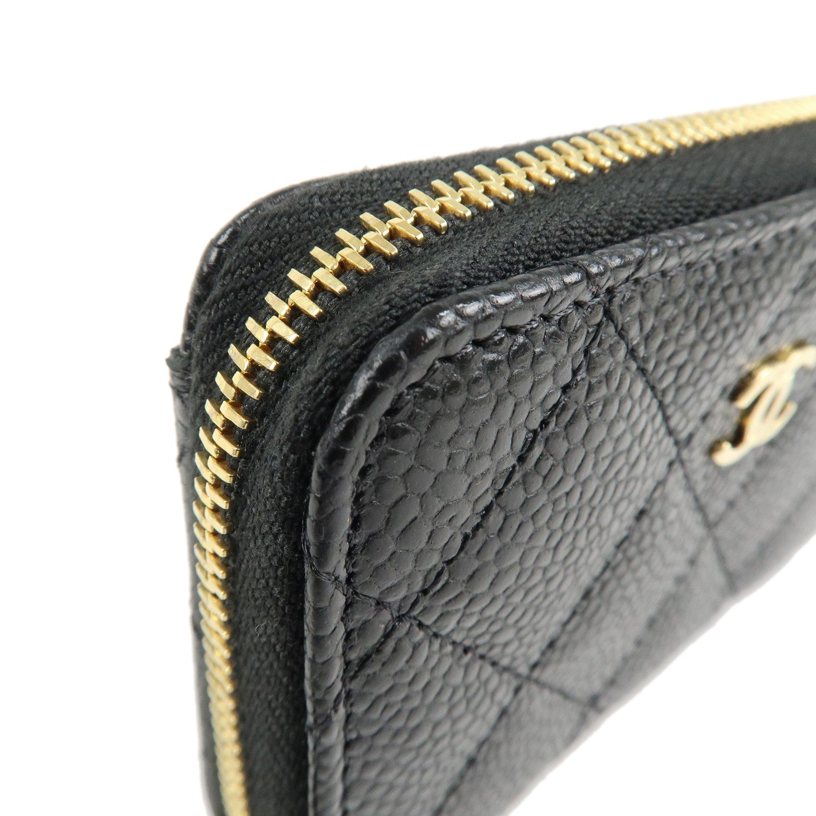 CHANEL COCO Mark Matelasse Caviar Skin Coin Case Black AP0216 Used