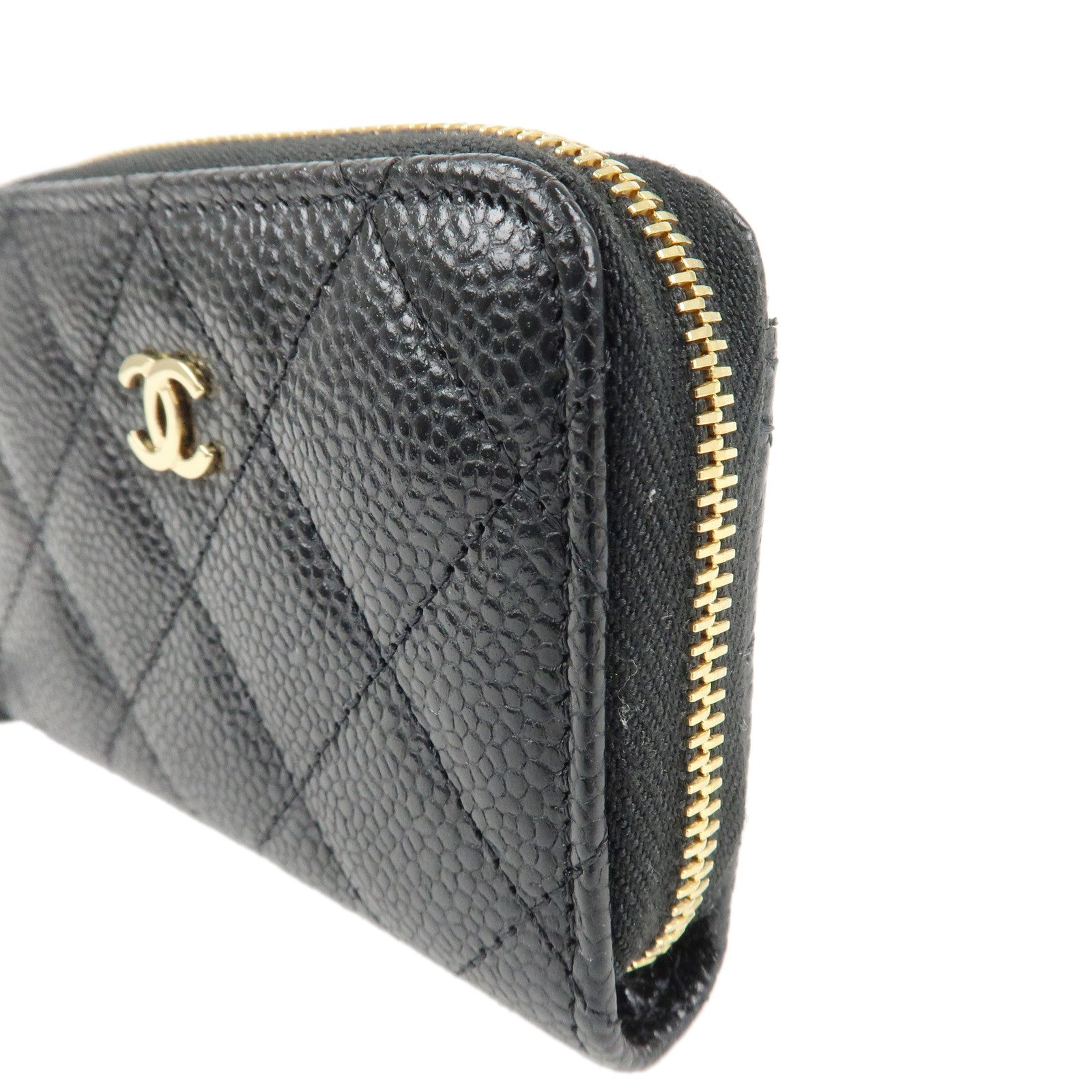 CHANEL COCO Mark Matelasse Caviar Skin Coin Case Black AP0216 Used