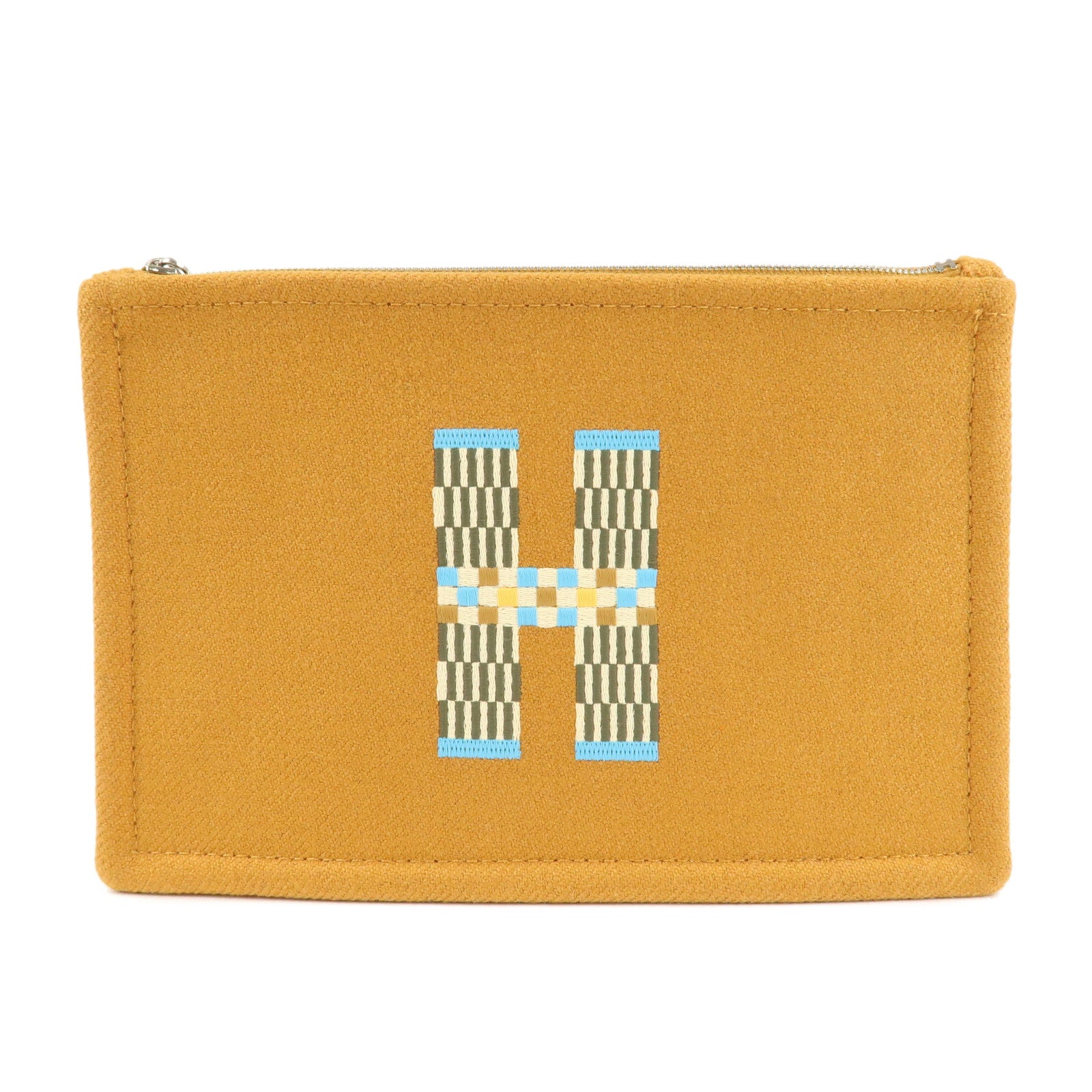 HERMES-Wool-100%-H-Natte-Pouch-PM-Cosmetic-Pouch-Cognac