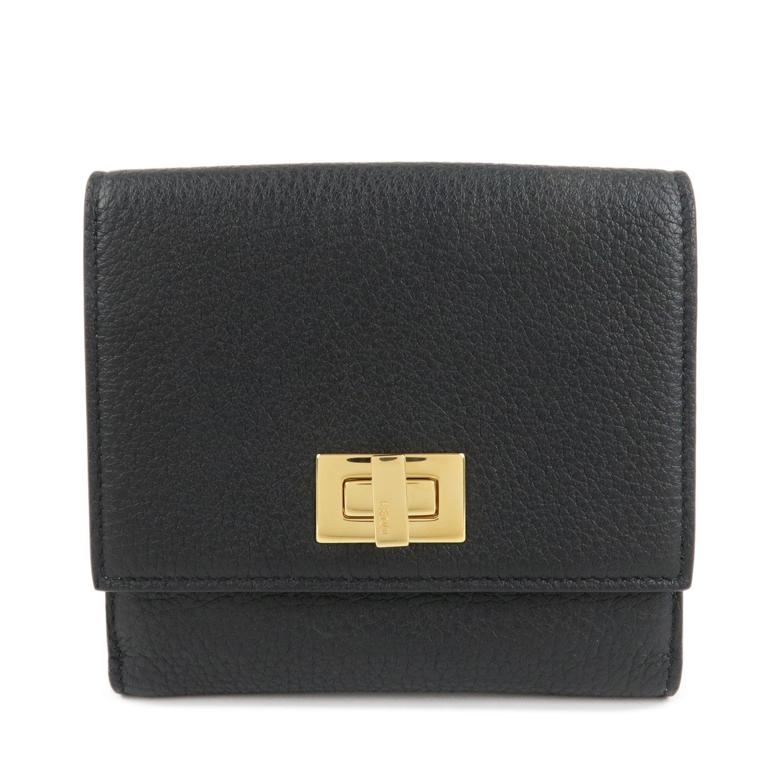 FENDI-Leather-Peekaboo-Folded-Wallet-Bi-fold-Wallet-Black-8M0438