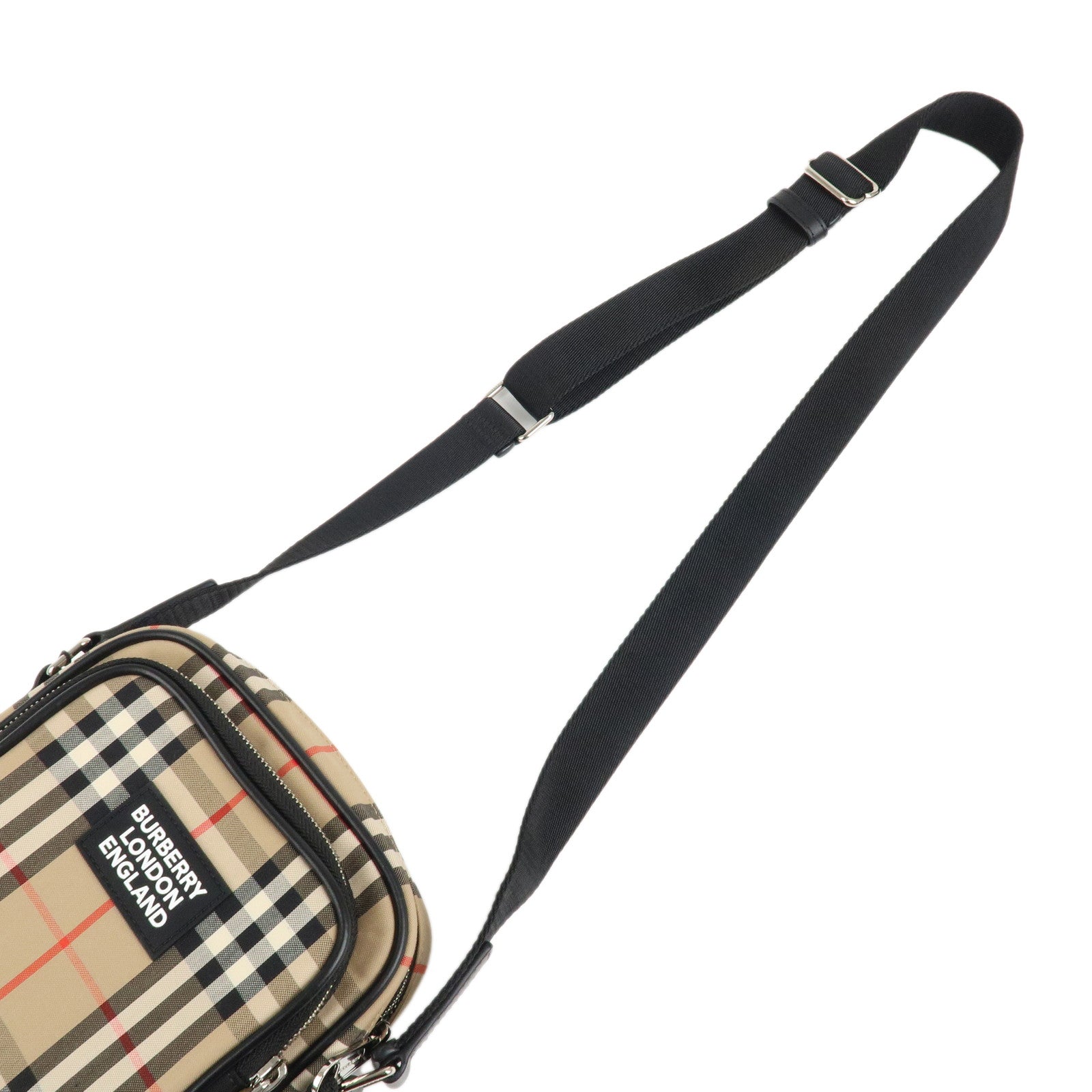 BURBERRY London Canvas Leather Shoudler Bag Nova Plaid Black Used