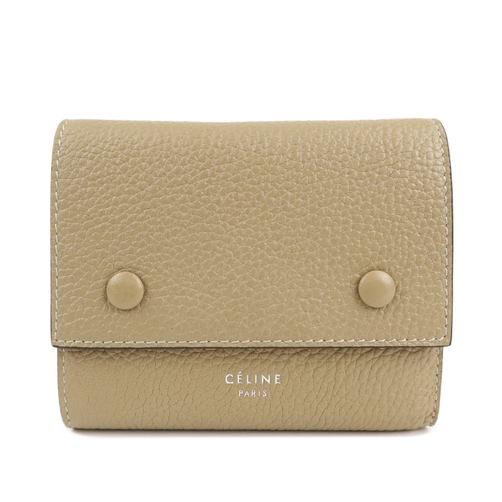 CELINE-Leather-Small-Folded-Multifunction-Wallet-Beige