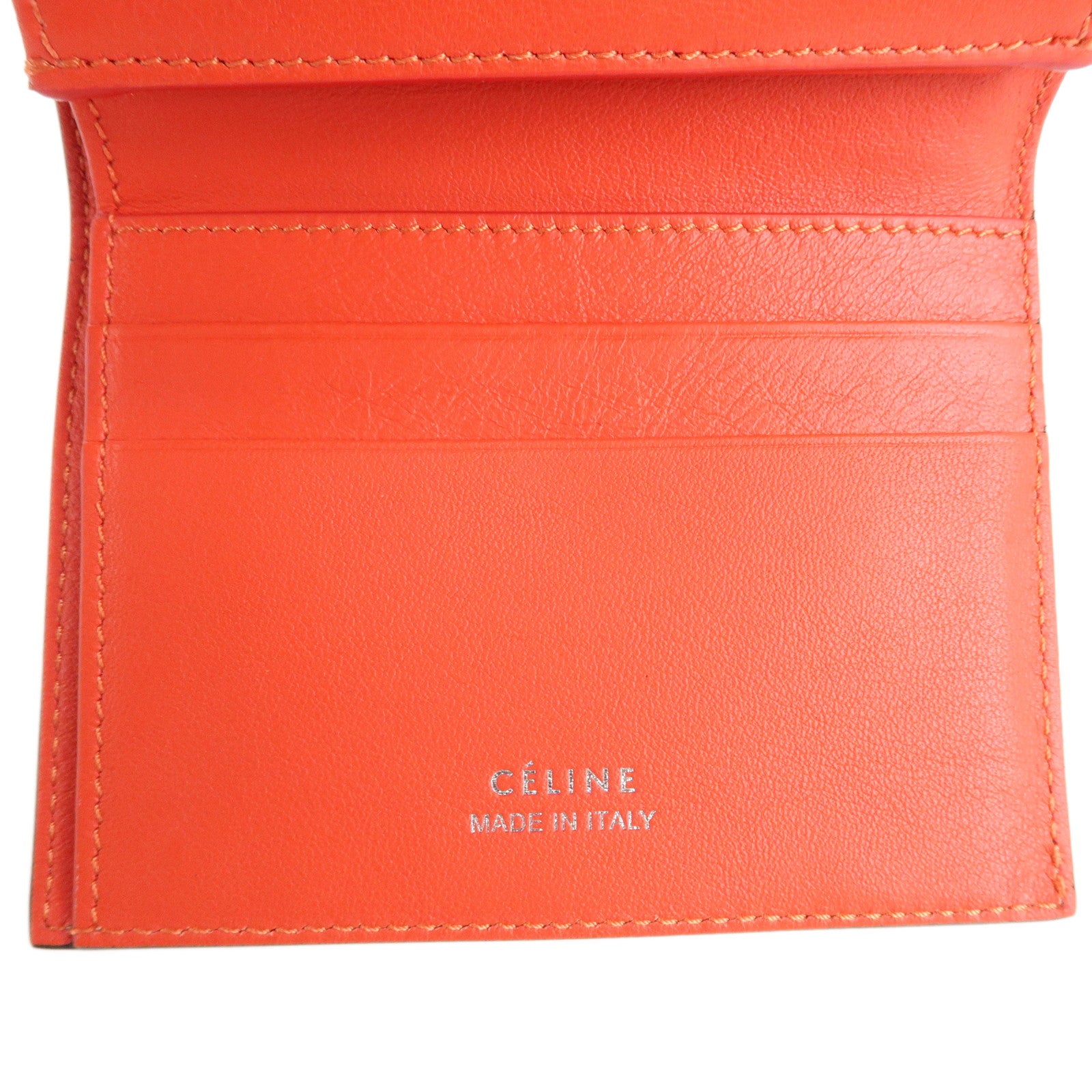 CELINE Leather Small Folded Multifunction Wallet Beige Used