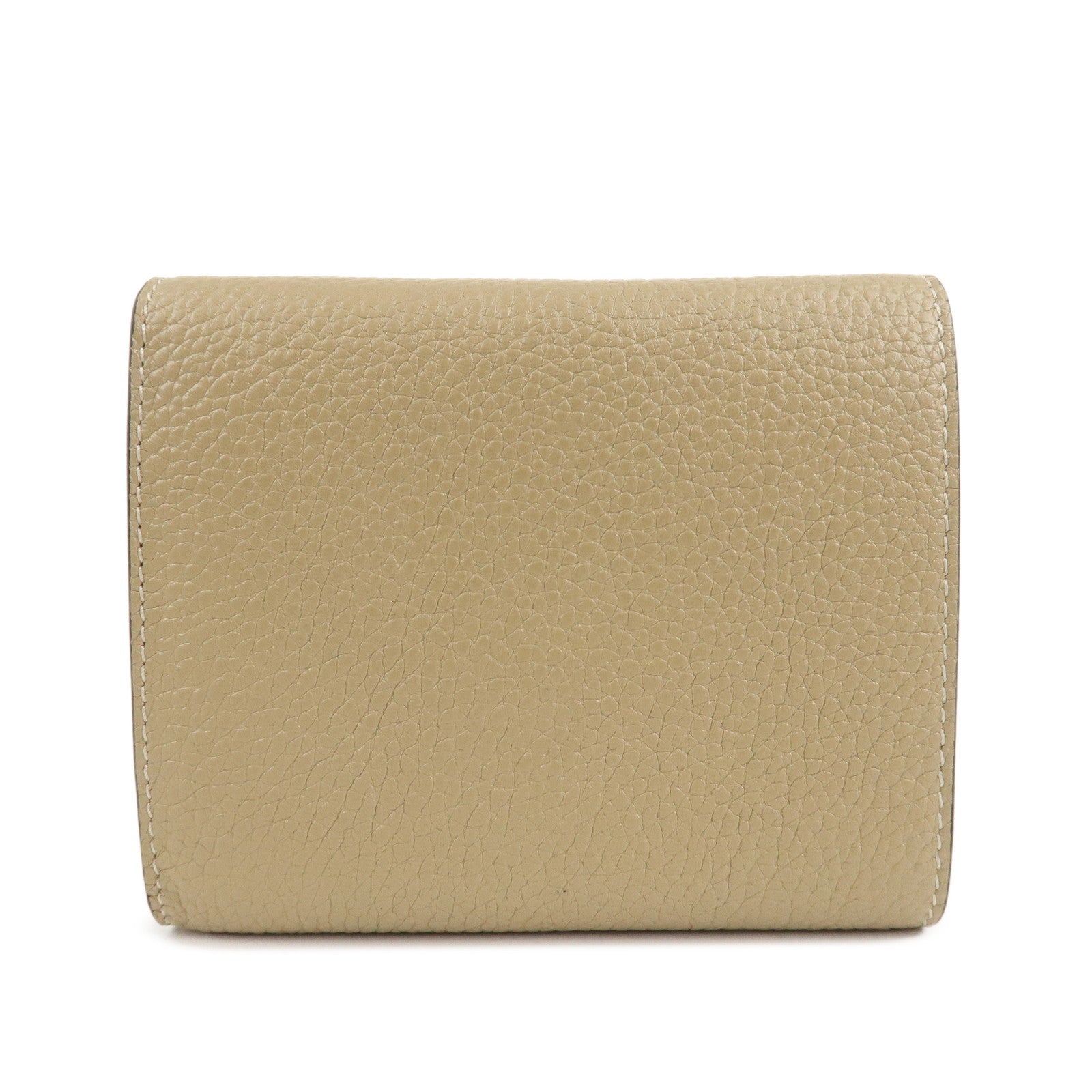 CELINE Leather Small Folded Multifunction Wallet Beige Used