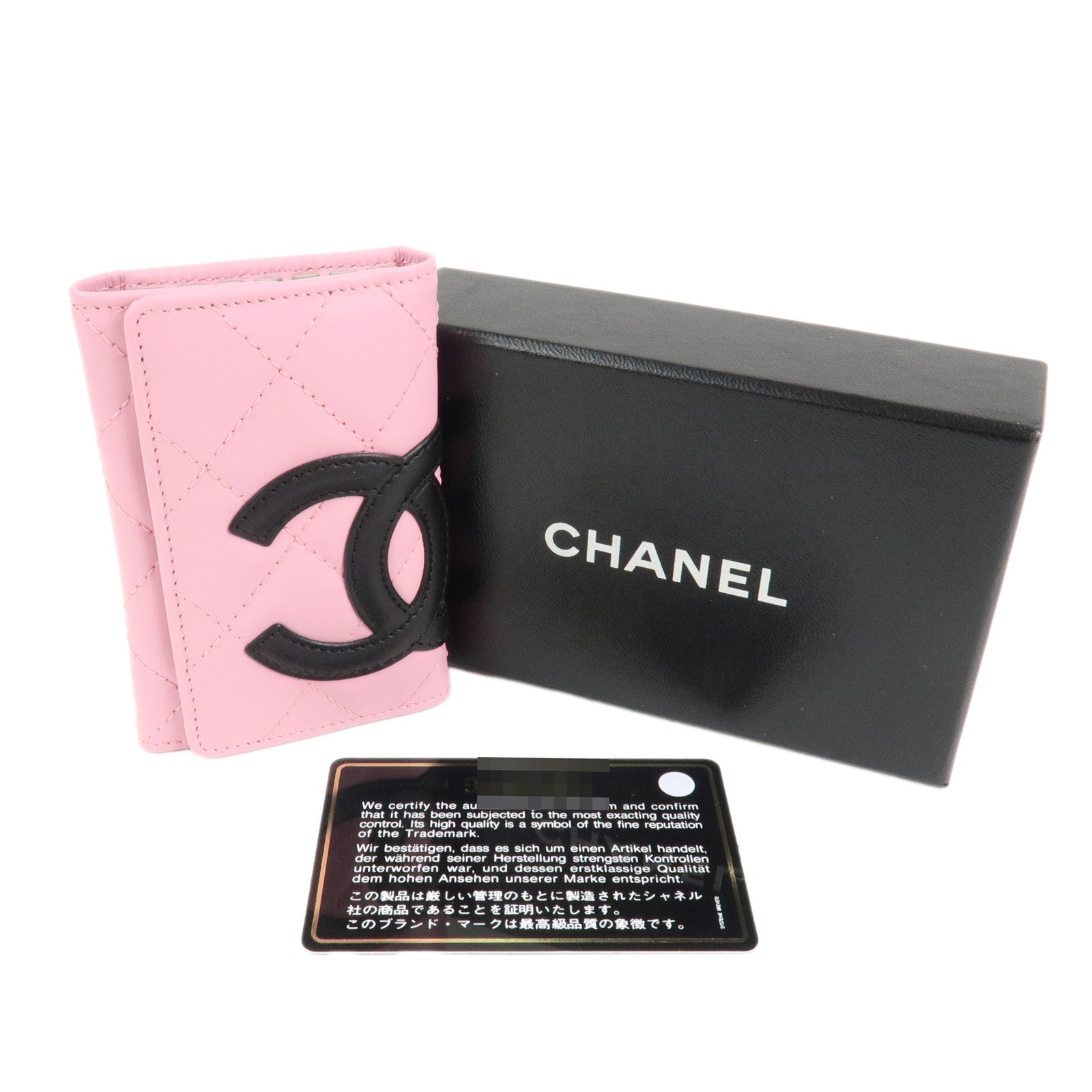 CHANEL Cambon Line Lamb Skin 6 Ring Key Case Pink Black A26723 Used