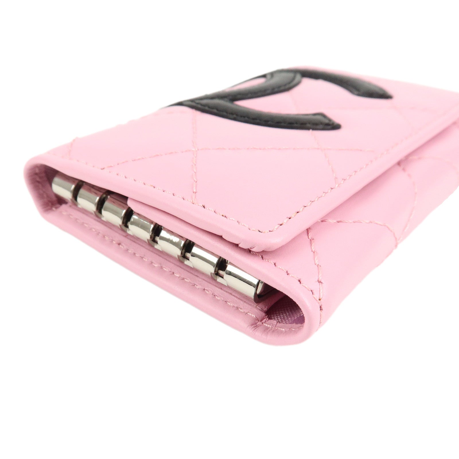 CHANEL Cambon Line Lamb Skin 6 Ring Key Case Pink Black A26723 Used