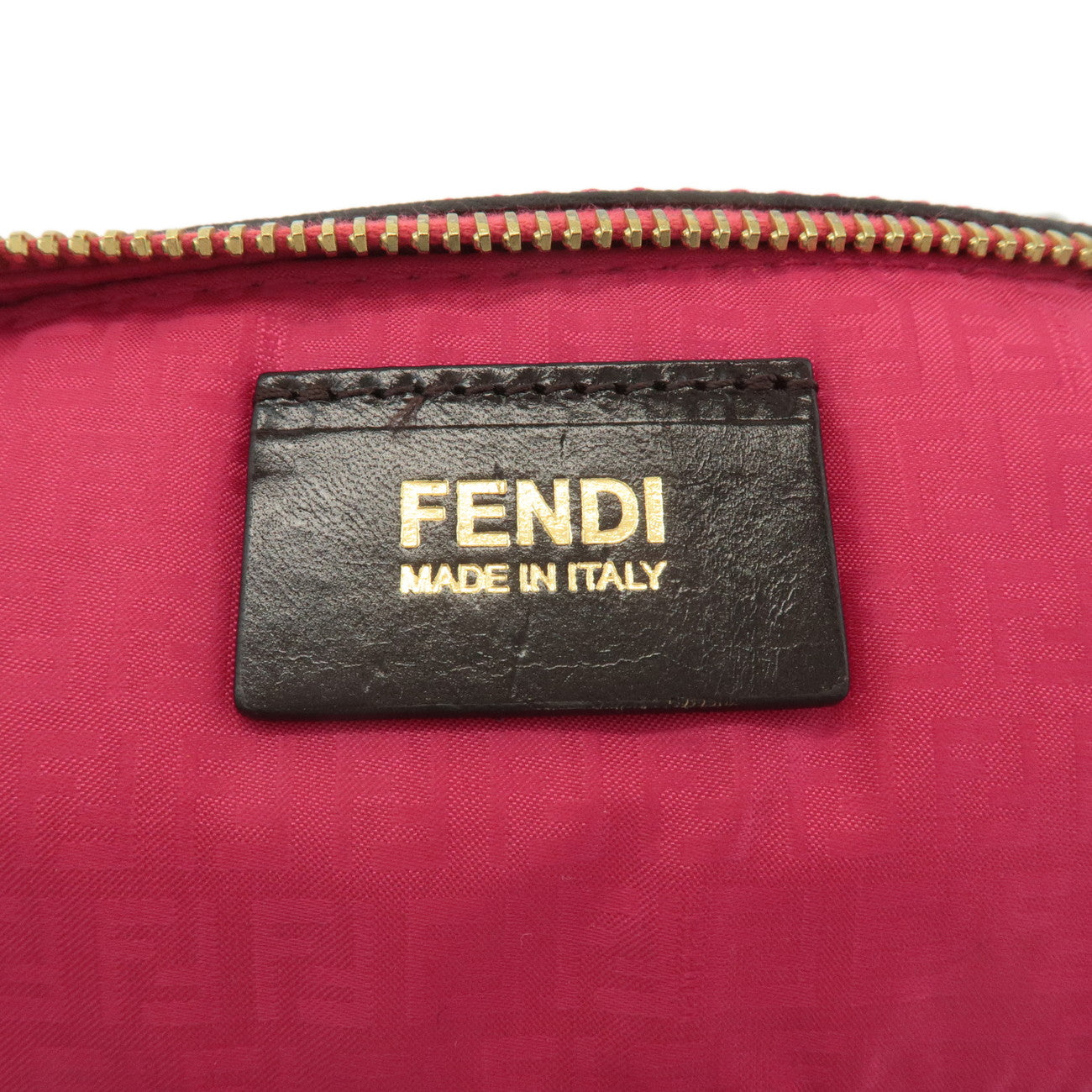 FENDI Zucca PVC Accessory Chain Pouch Brown Black Pink 8BR592 Used