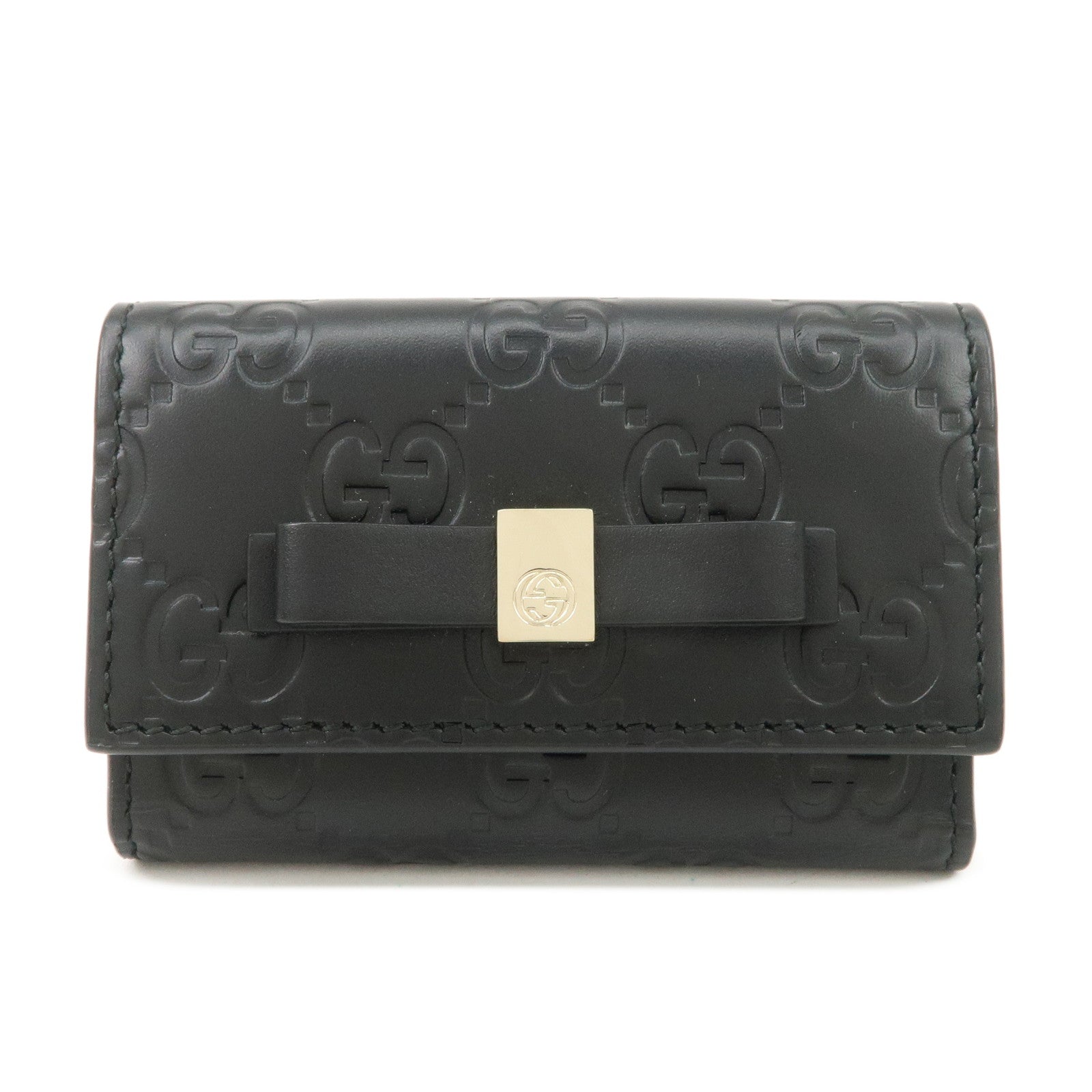 GUCCI-Guccissima-Leather-Ribbon-6-Key-Case-Black-388682