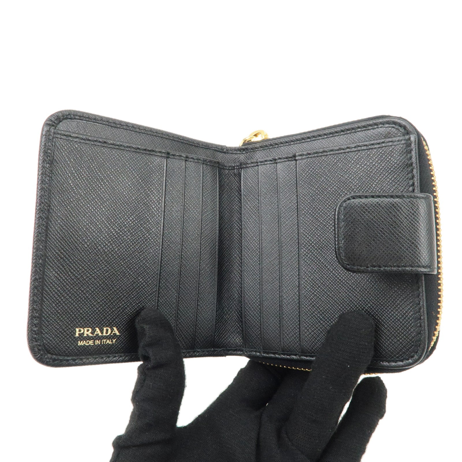 PRADA Saffiano Leather Bi-fold Wallet Compact Wallet Black 1ML522 Used