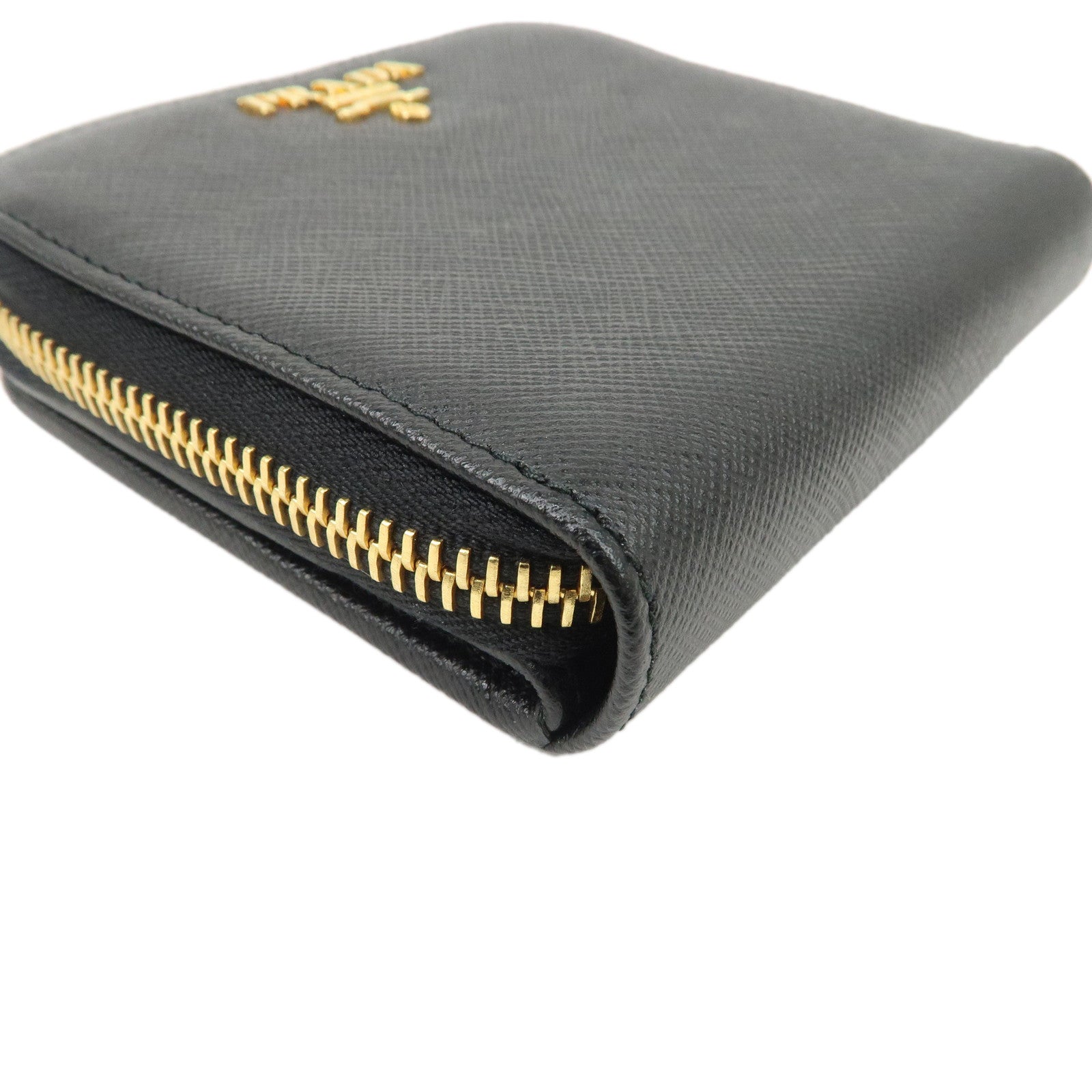 PRADA Saffiano Leather Bi-fold Wallet Compact Wallet Black 1ML522 Used