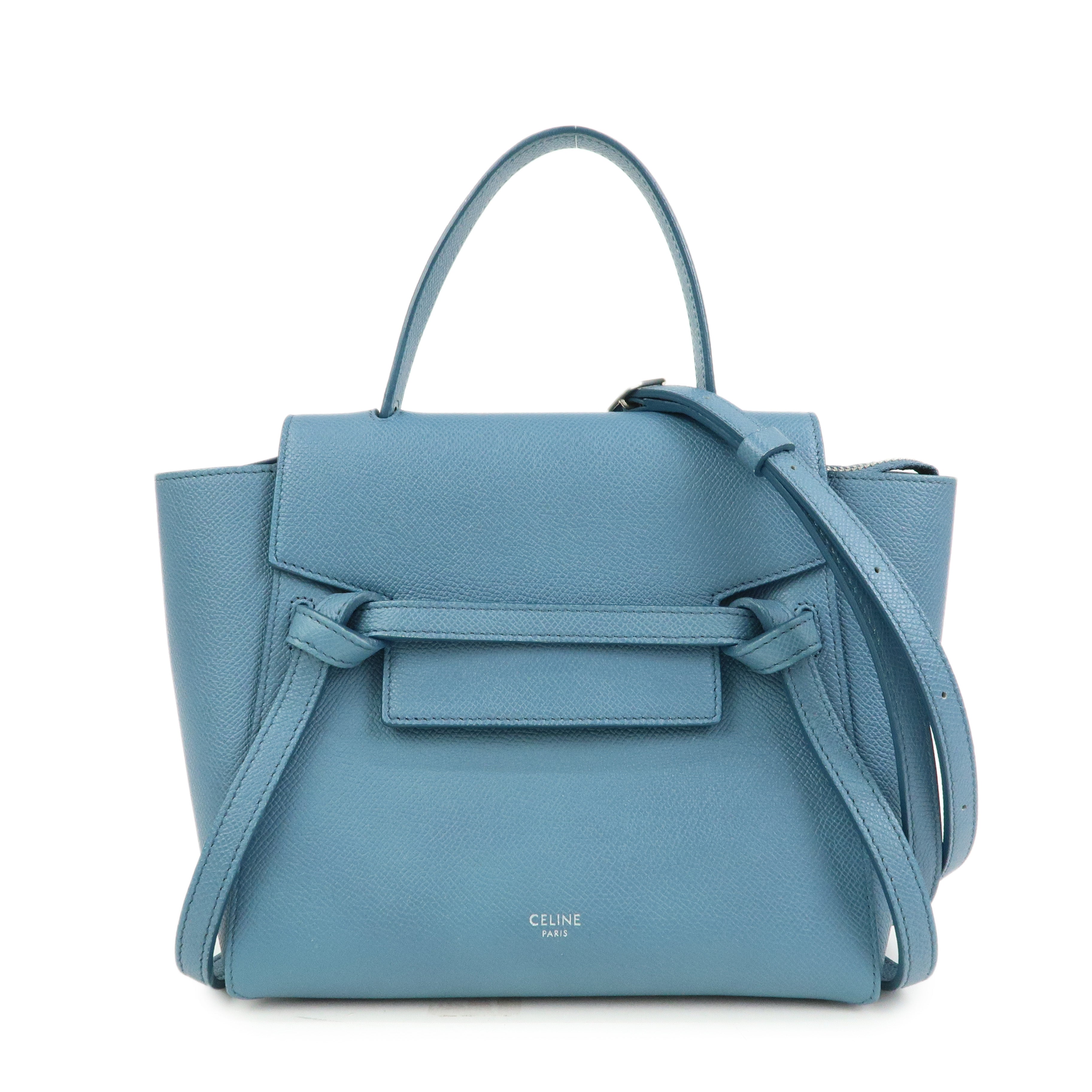 CELINE Belt Bag Leather 2Way Bag Hand Bag Shoulder Bag Blue