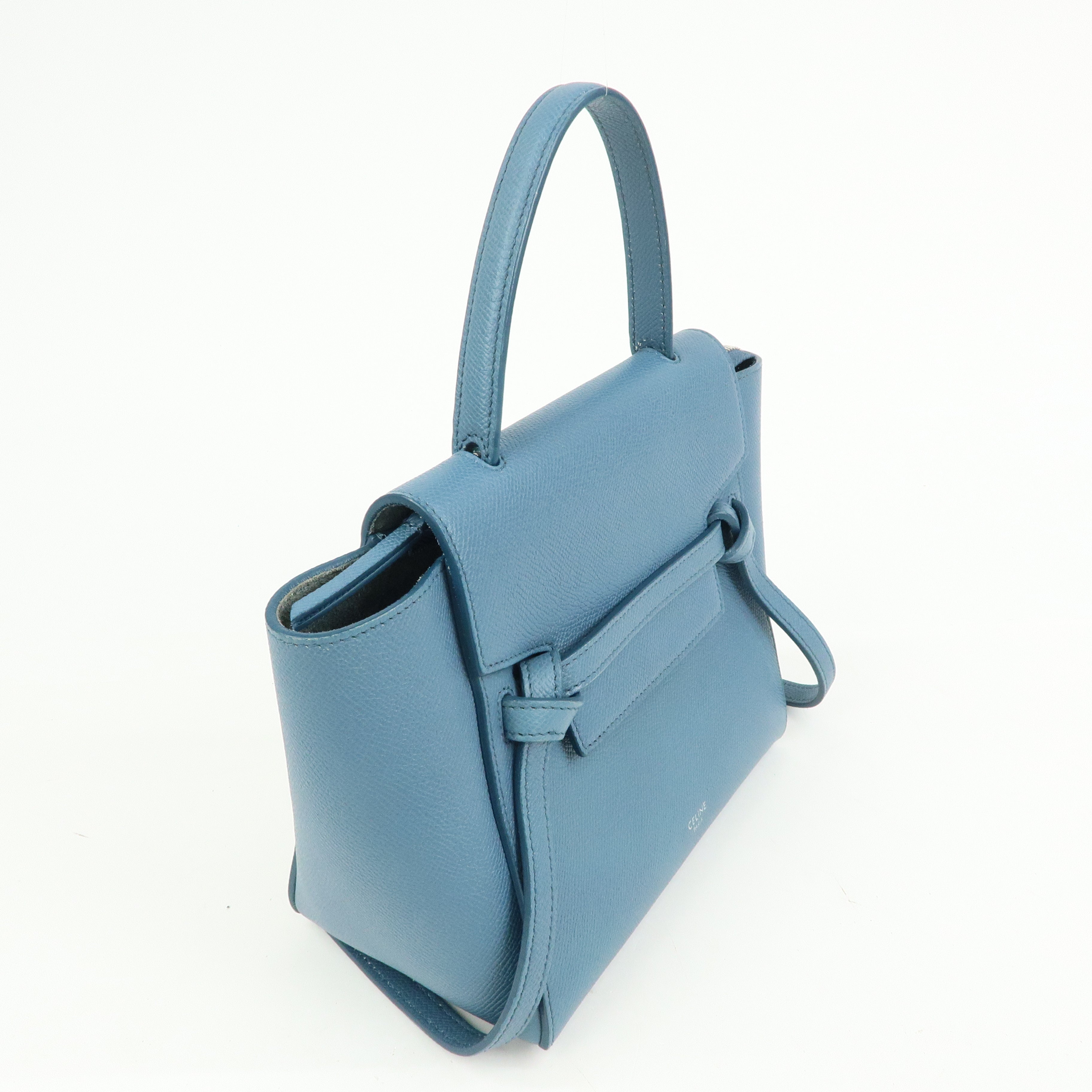 CELINE Belt Bag Leather 2Way Bag Hand Bag Shoulder Bag Blue