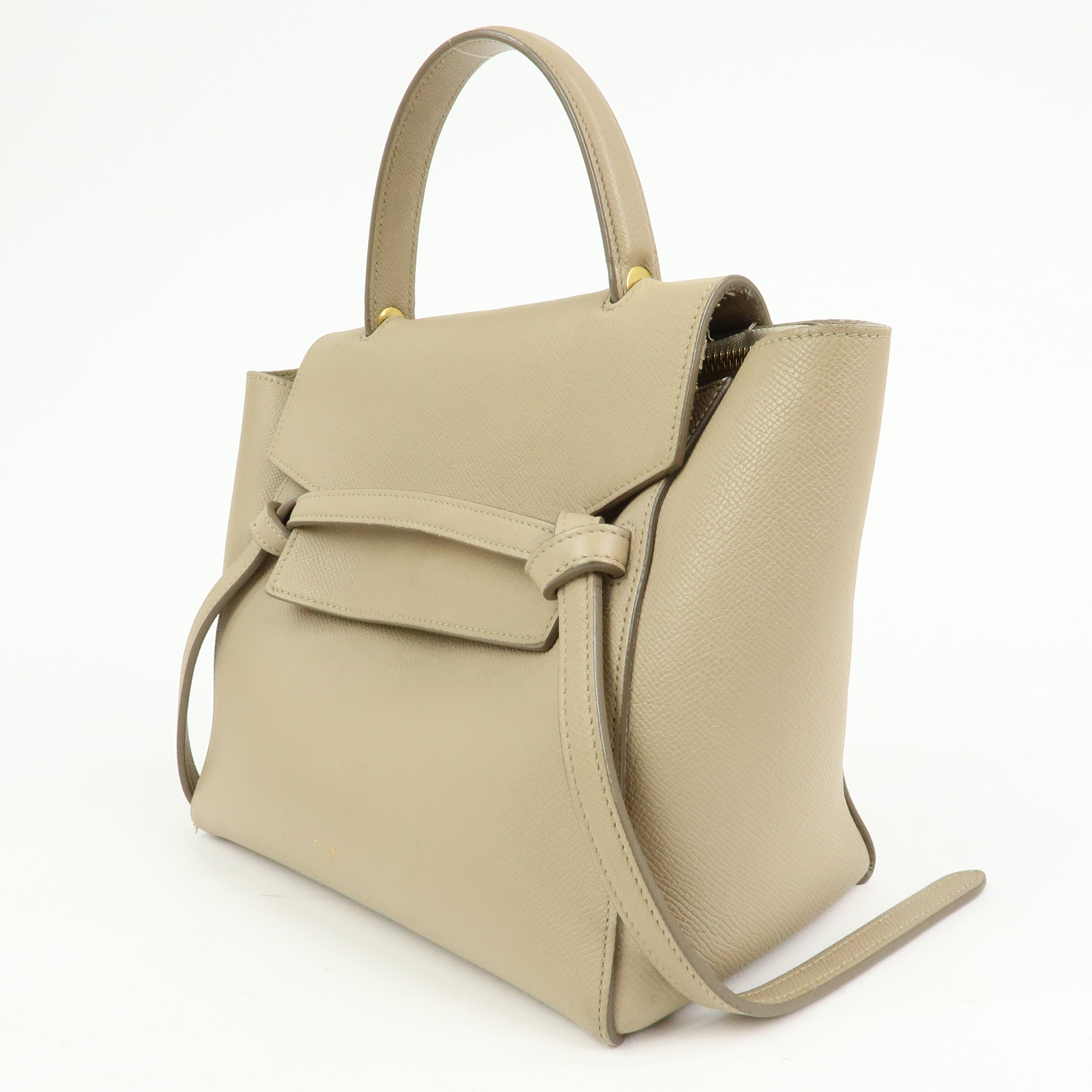 CELINE Belt Bag Leather 2WAY Bag Hand Bag Shoulder Bag Greige