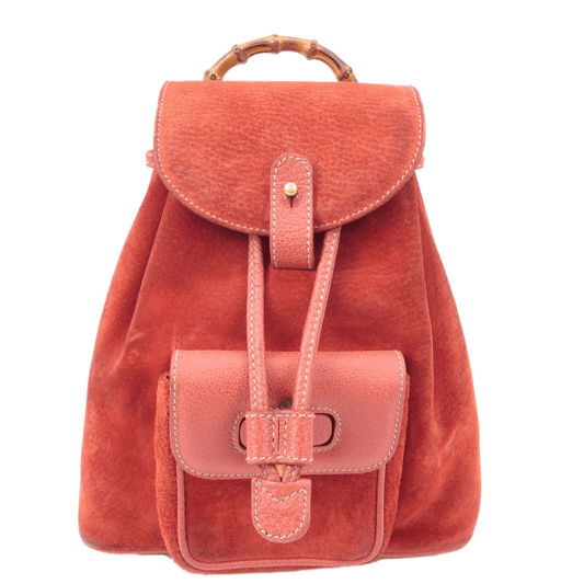 GUCCI Bamboo Suede Leather Back Pack Ruck Sack Red 003.1705.0030