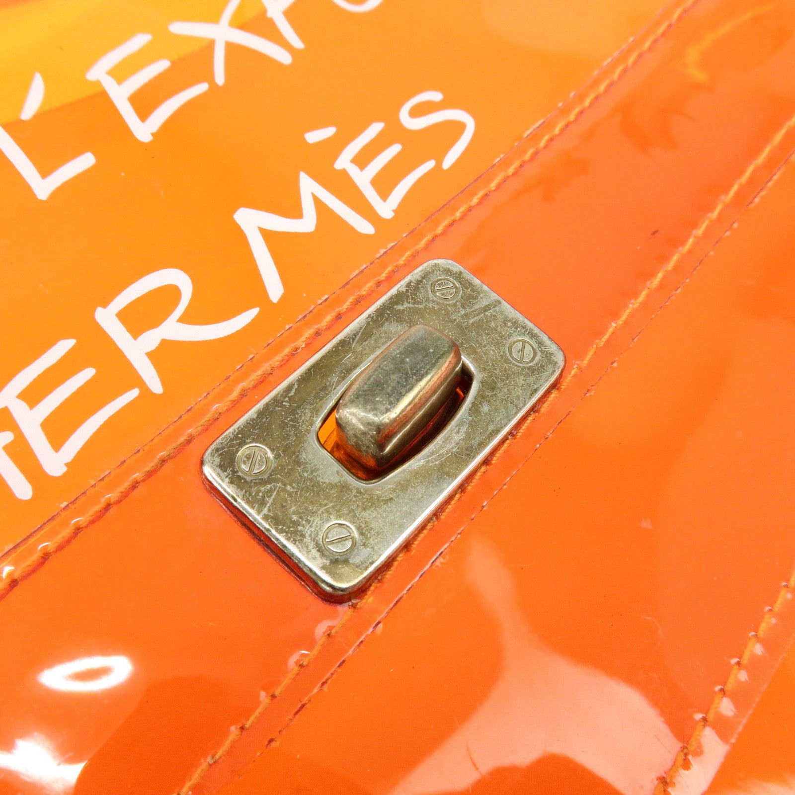 HERMES Kelly Vinyl Hand Bag Clear Orange