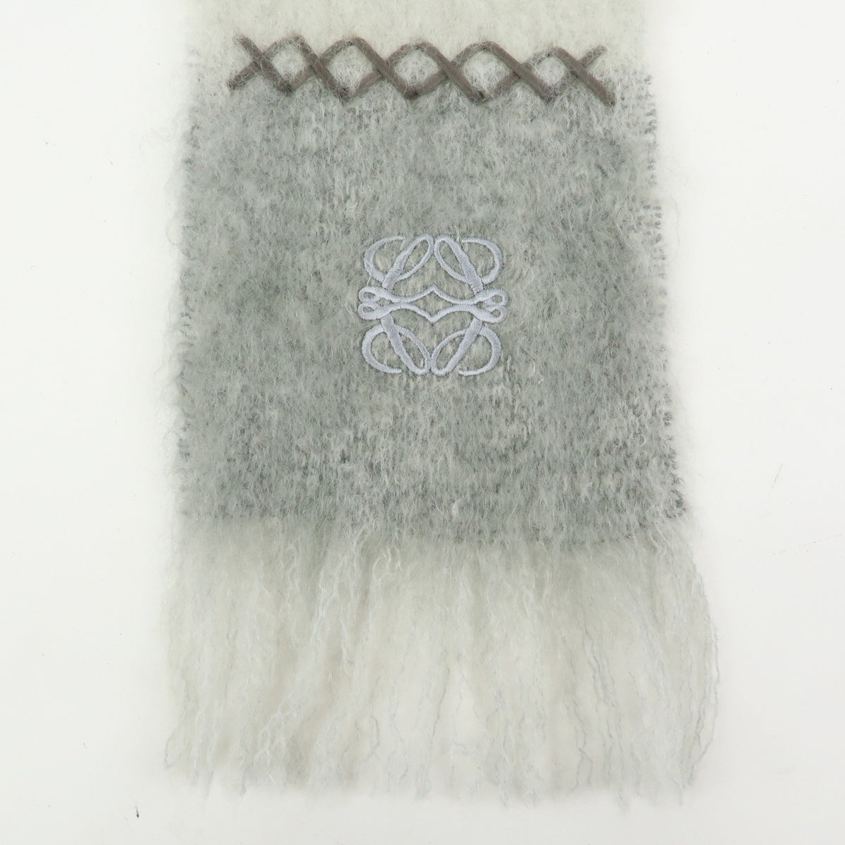 LOEWE Anagram Mohair Wool Scarf Shawl Gray White