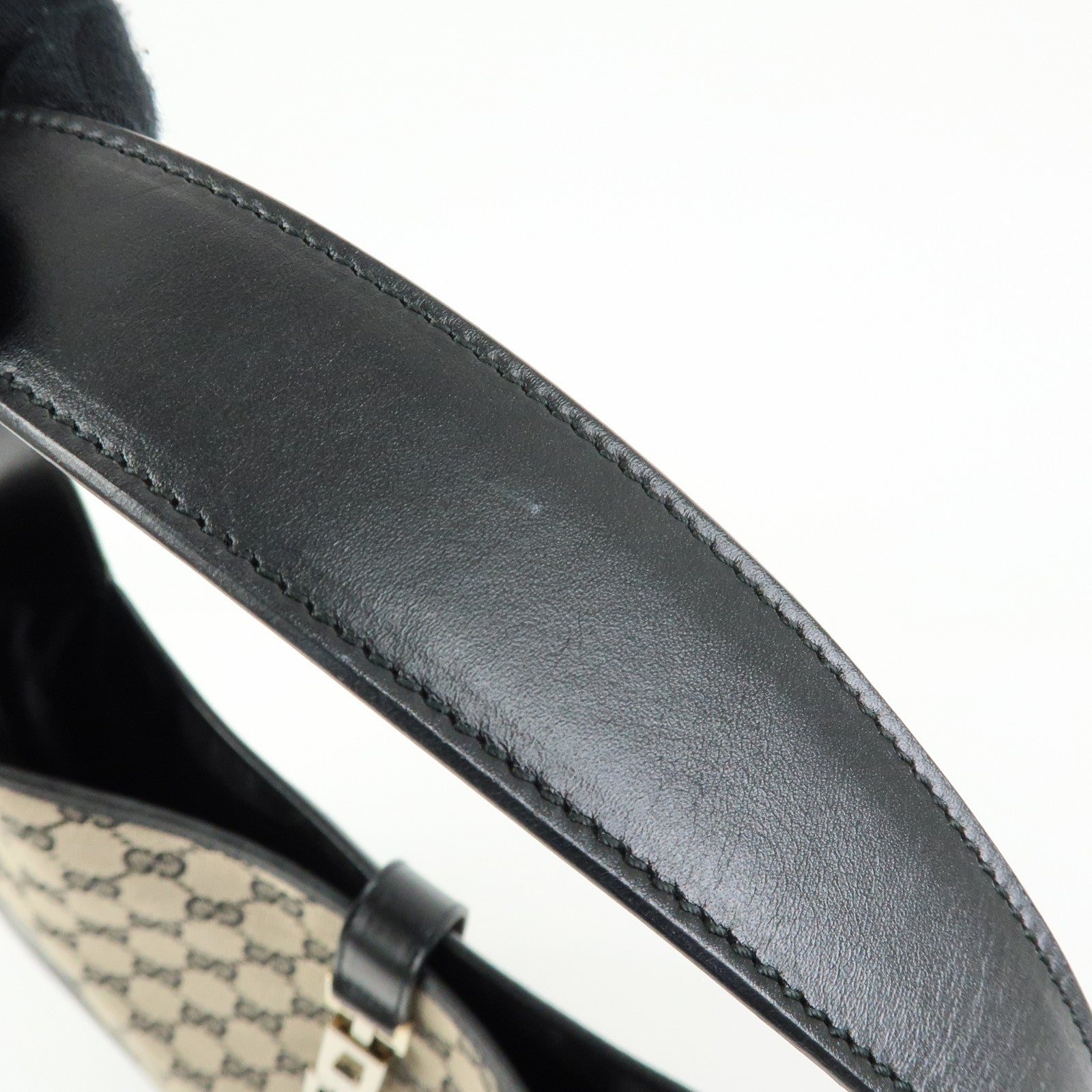 GUCCI Jackie GG Canvas Leather Shoulder Bag Beige Black 0013306