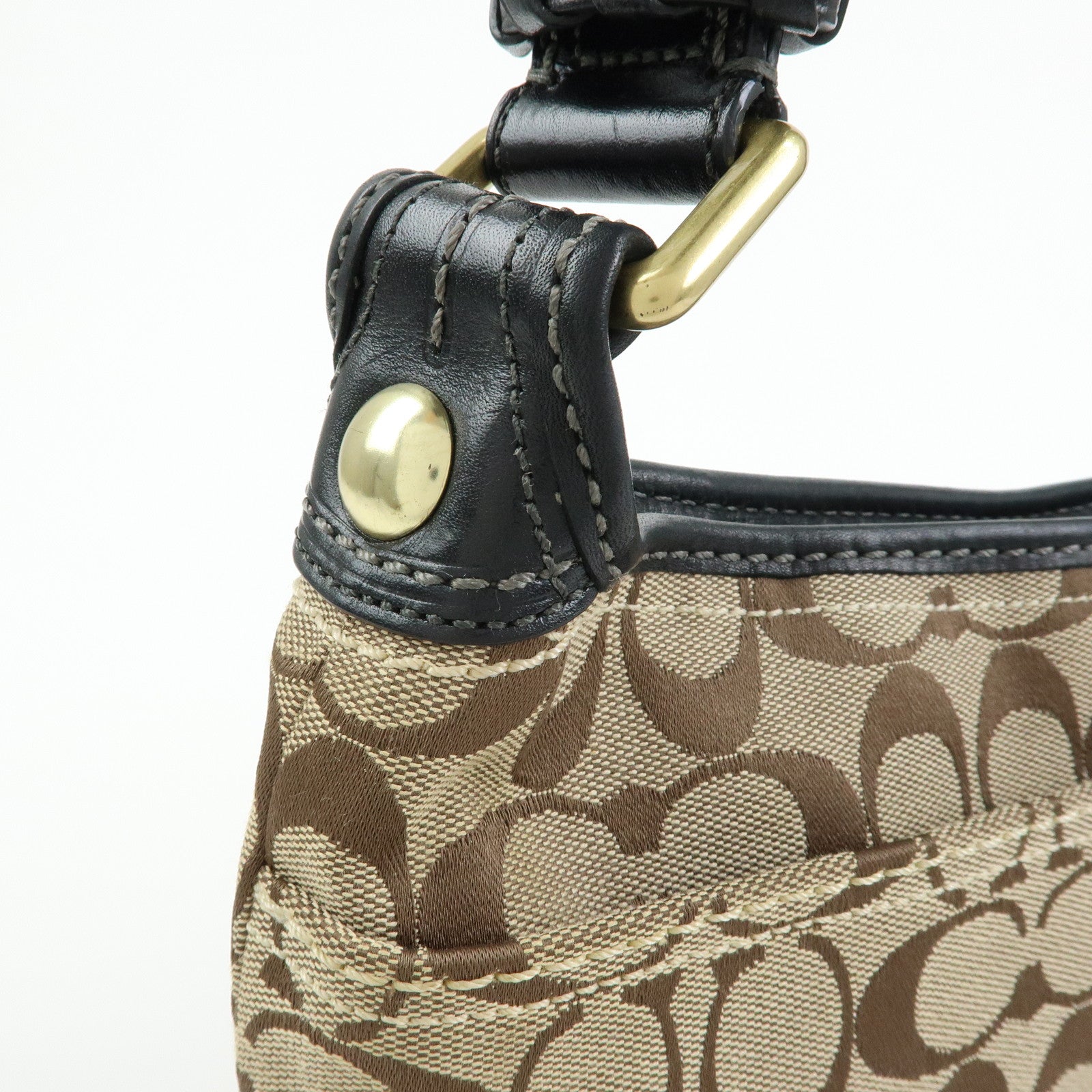 COACH Singnature Canvas Leather Shoulder Bag Hand Bag Beige Black Brown