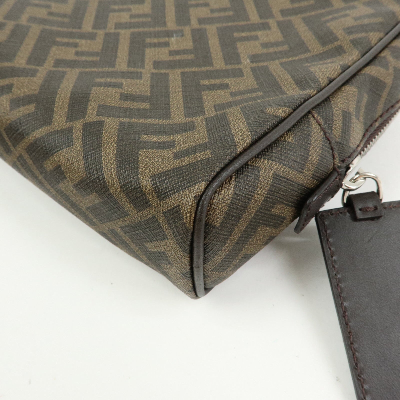 FENDI ZUCCA PVC Leather Clutch Bag Pouch Brown Black 7N0116