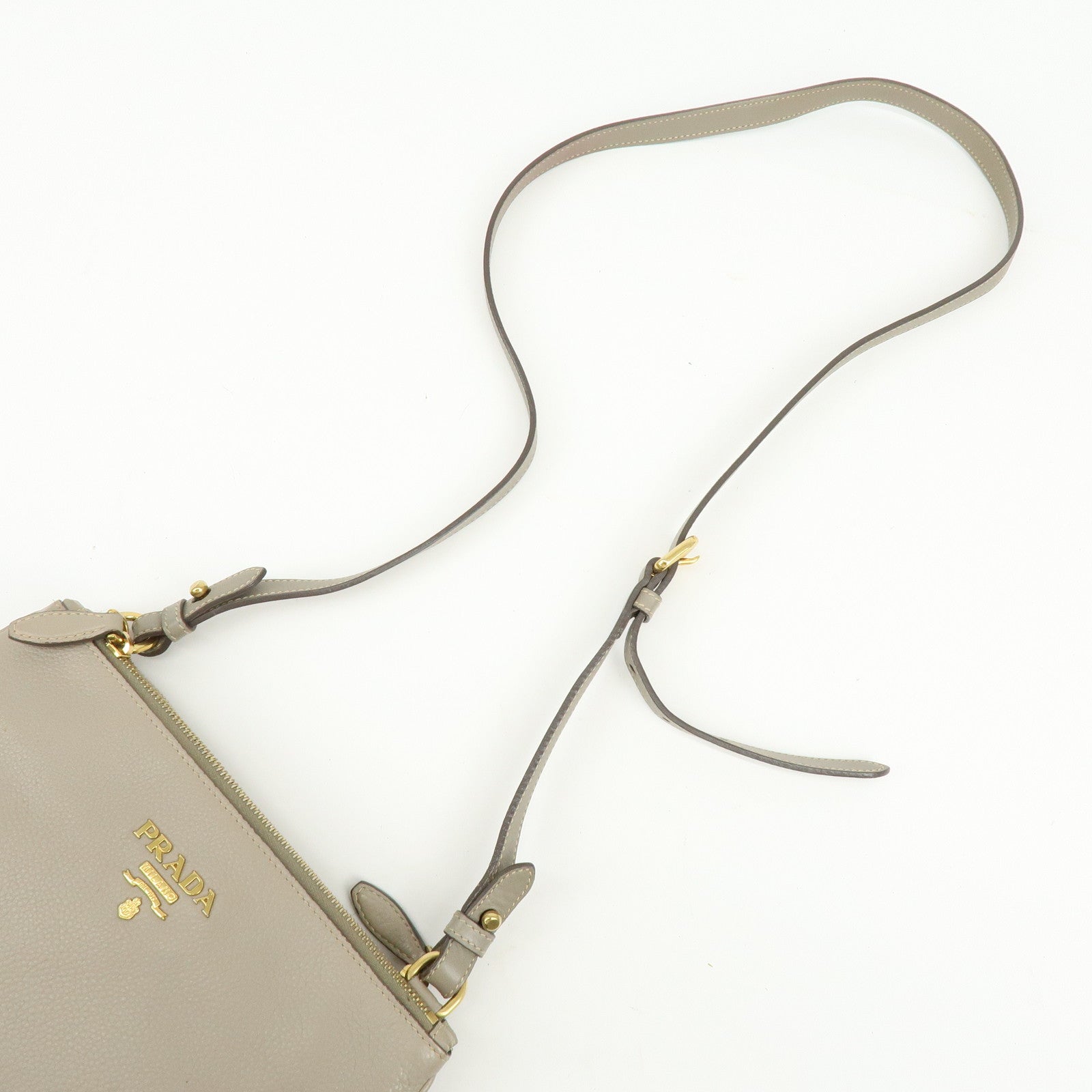 PRADA Logo Leather Shoulder Bag Crossbody Bag Beige 1BH046