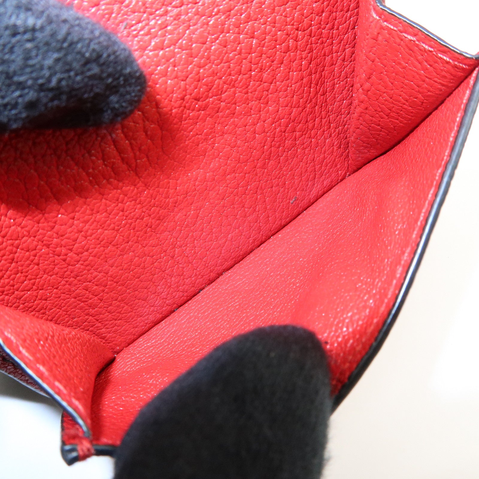 MIU MIU Logo Madras Leather Tri-fold Compact Wallet Red Black 5MH020