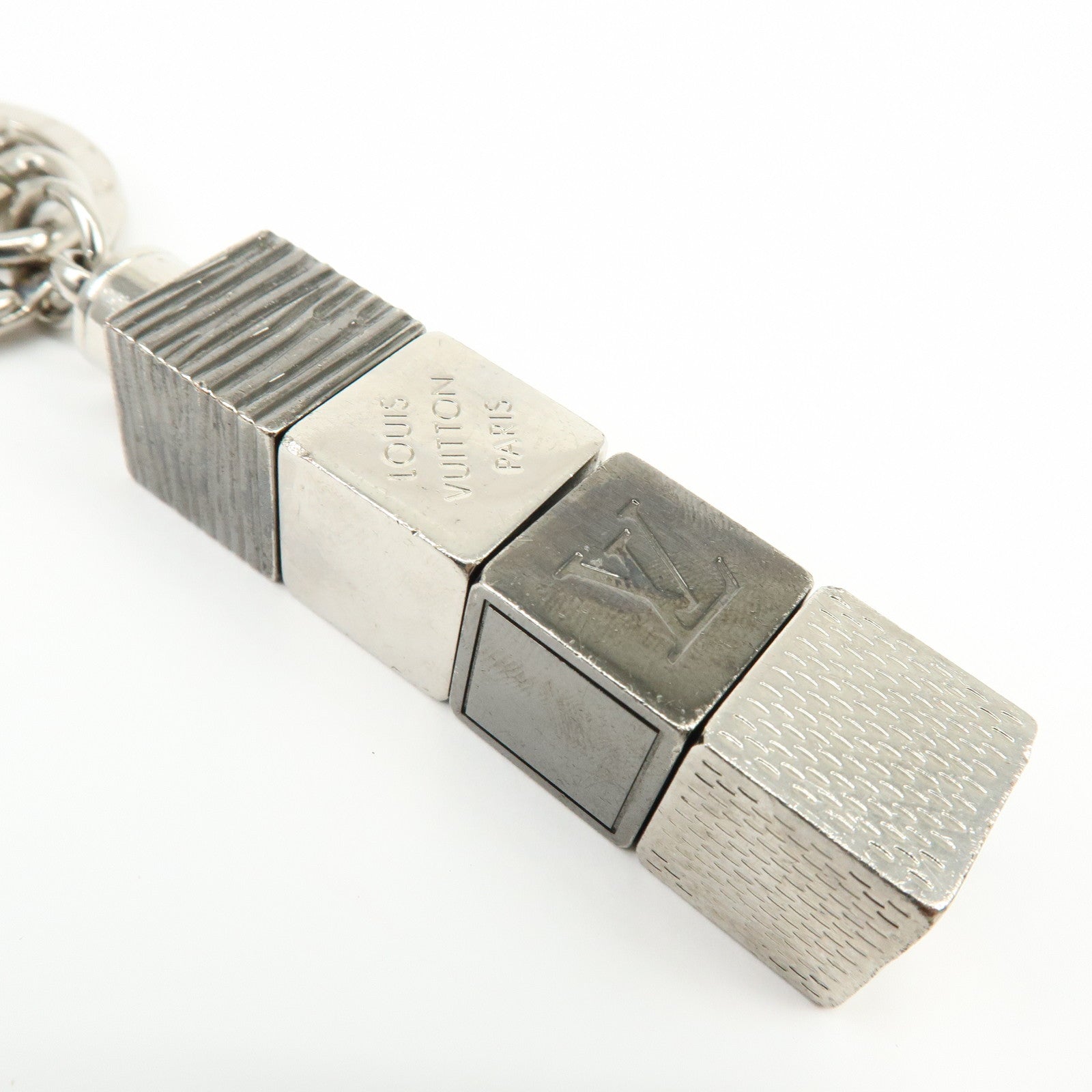 Louis Vuitton Porte Cles Cube Bag Key Charm Silver Gray M67142
