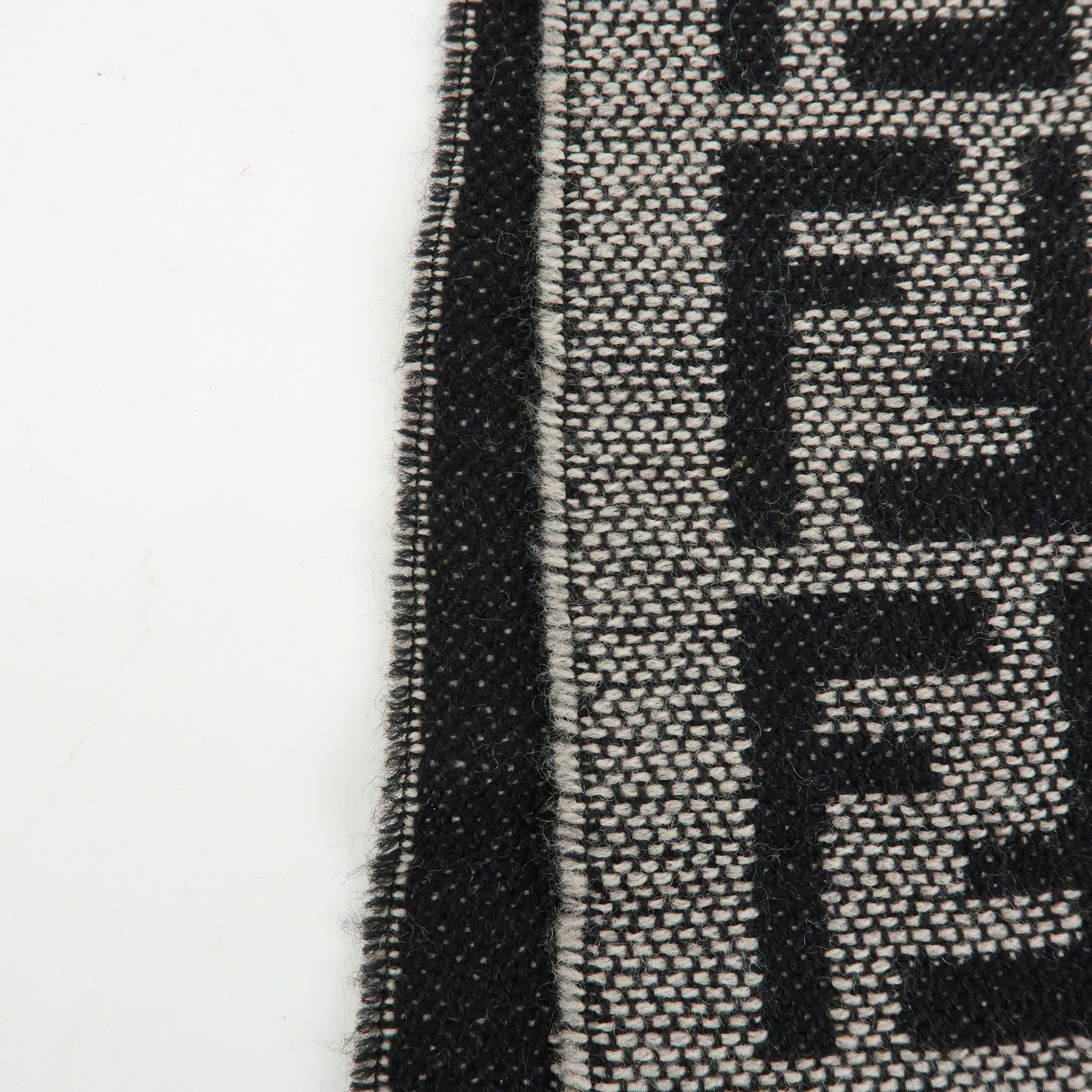 FENDI Zucca Wool 100% Striped Scarf Stole Black Gray