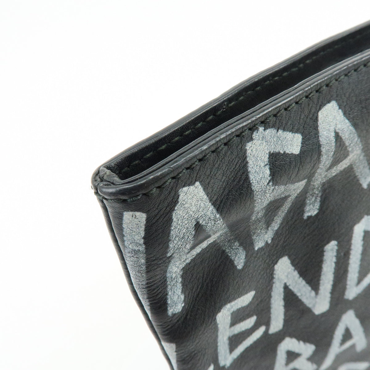 BALENCIAGA Graffiti Leather Clutch Bag Flat Pouch Black White