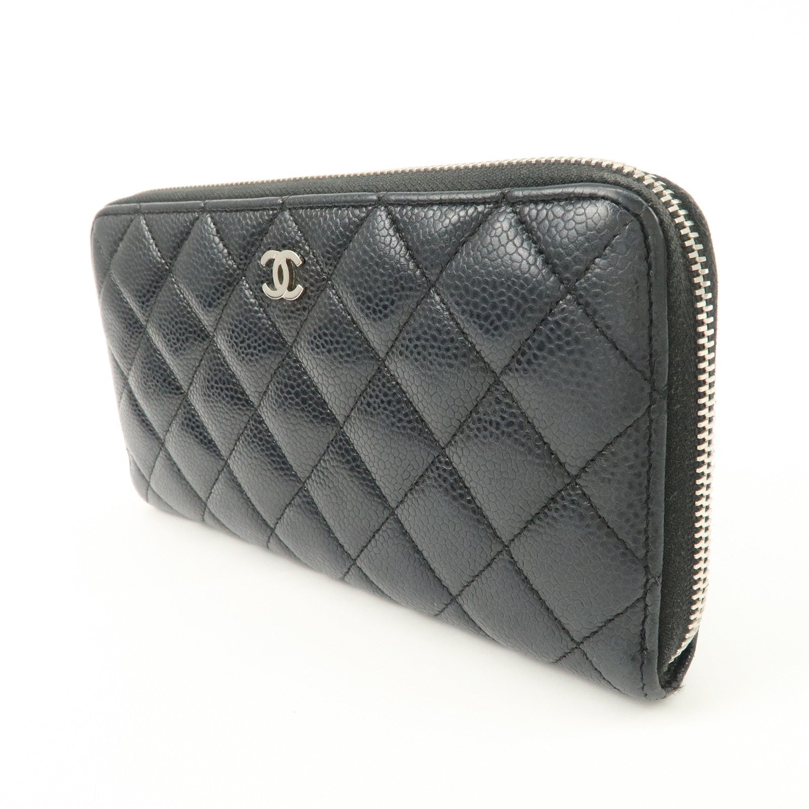 CHANEL COCO Mark Matelasse Caviarskin Zip Around Long Wallet A50097 Used