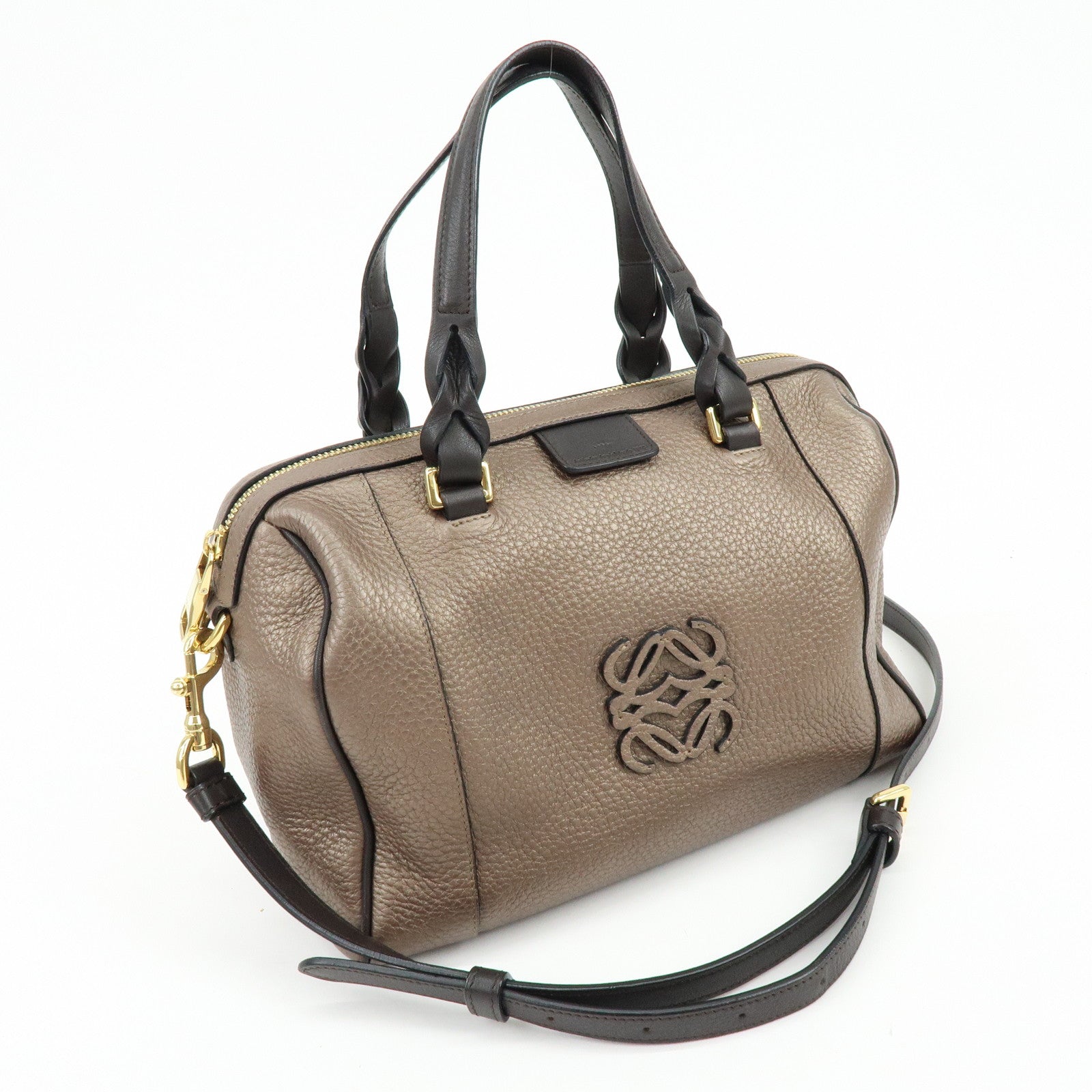 LOEWE Anagram Leather 2Way Bag Hand Bag Boston Bag Bronze