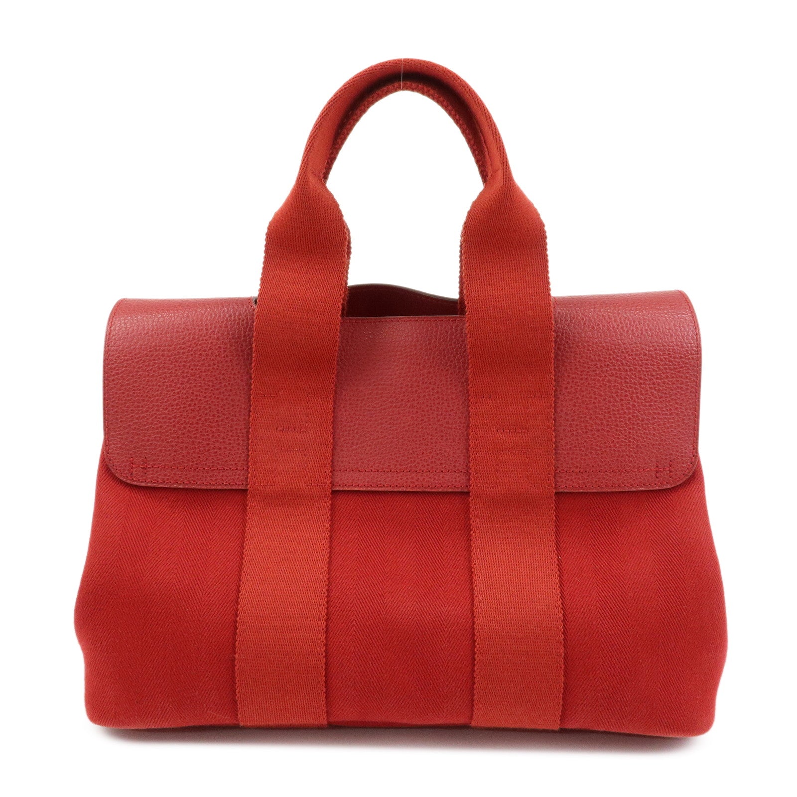 HERMES Valparaiso PM Toile Chevron Leather Hand Bag □J Stamped Red