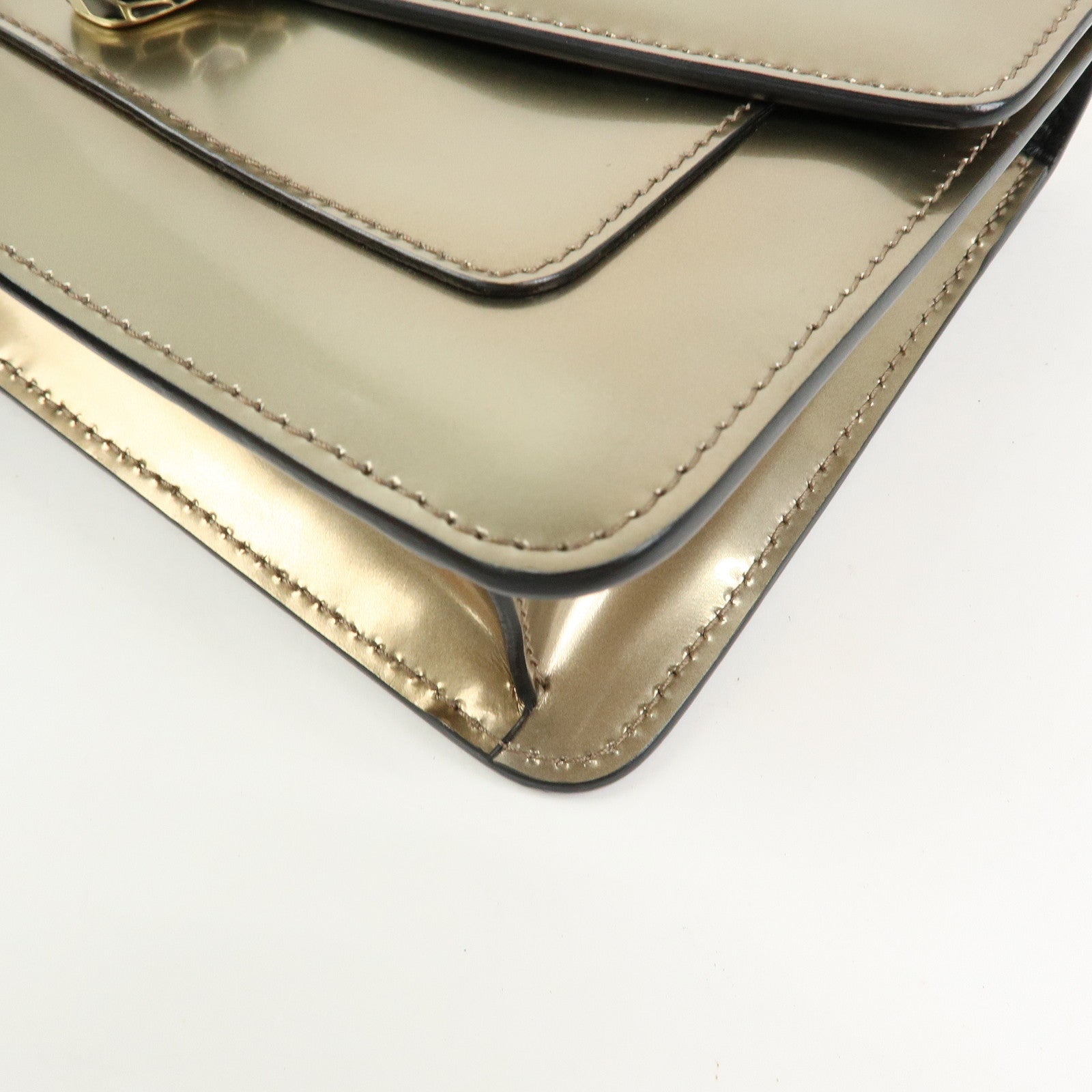 BVLGARI Serpenti Leather Forever Shoulder Crossbody Bag Gold Malachite