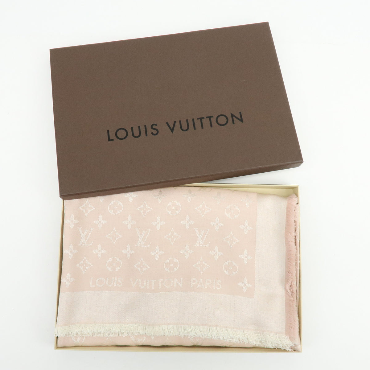Louis Vuitton Monogram Silk Wool Scarf Shawl Light Pink