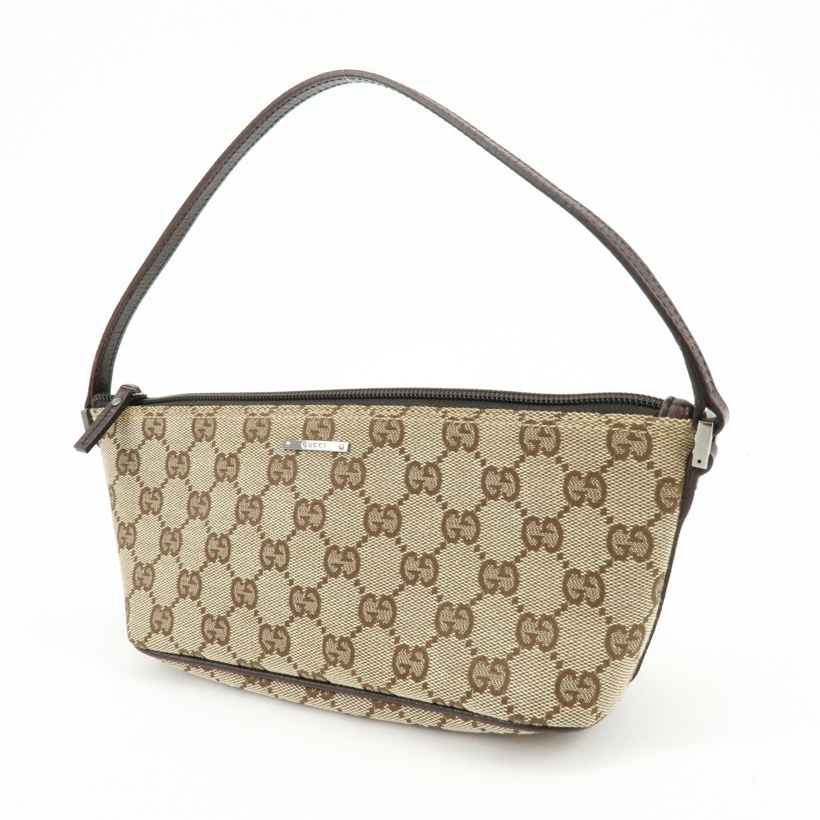 GUCCI Boat Bag GG Canvas Hand Bag Accessory Pouch Beige Brown 07198