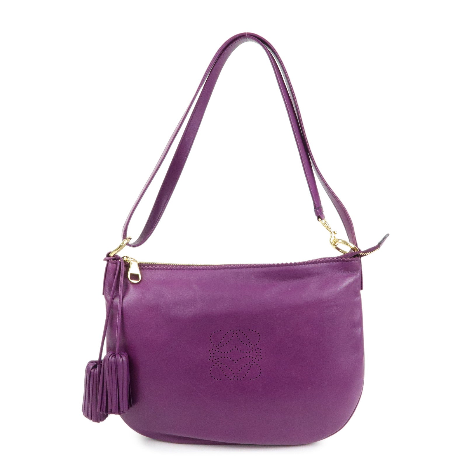 LOEWE Anagram Nappa Leather Shoulder Bag Hand Bag Brown Purple