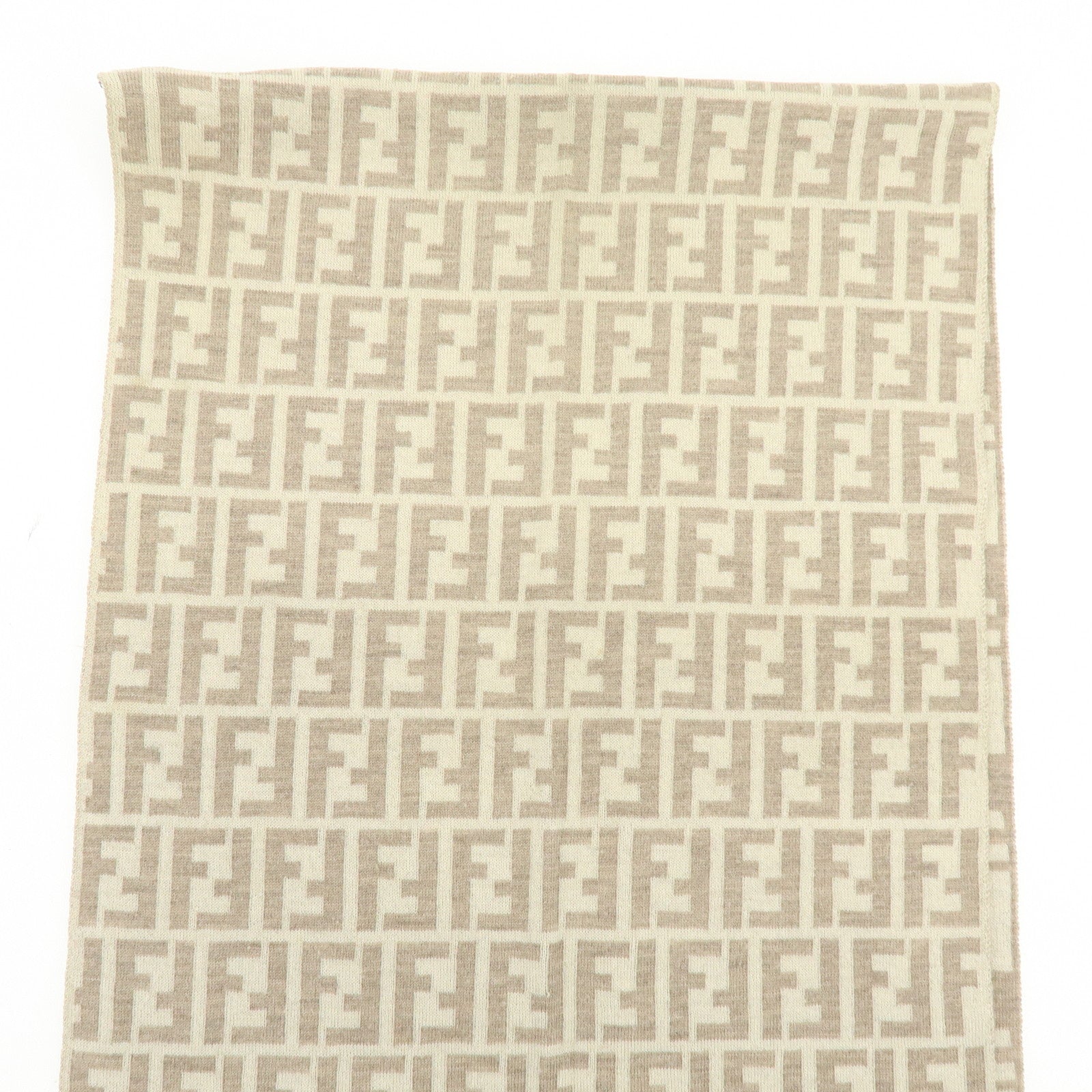 FENDI Zucca FF Logo Wool100% Scarf Stole Beige Ivory