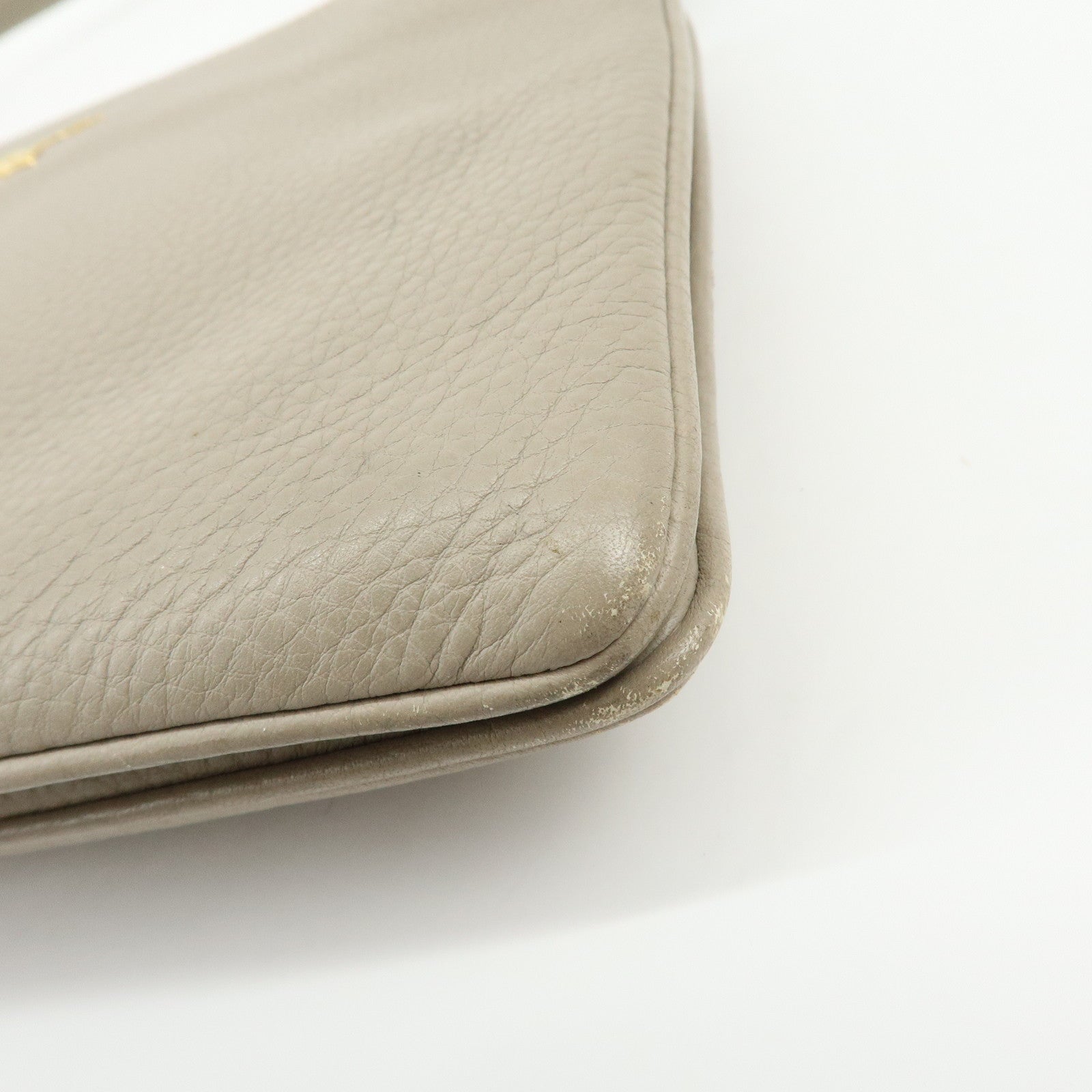 PRADA Logo Leather Shoulder Bag Crossbody Bag Beige 1BH046