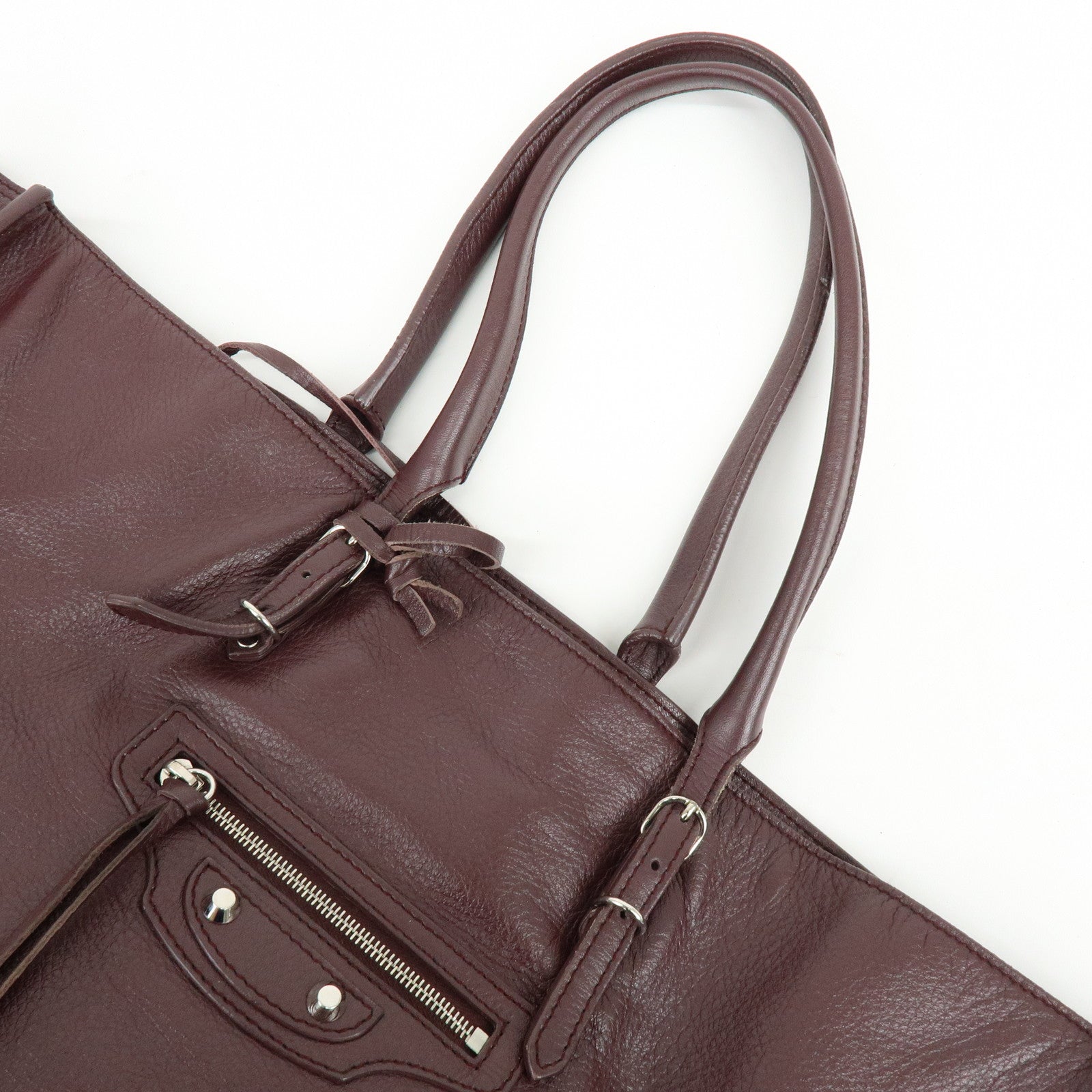 BALENCIAGA The Paper Leather Tote Bag Shoulder Bag Bordeaux 357331