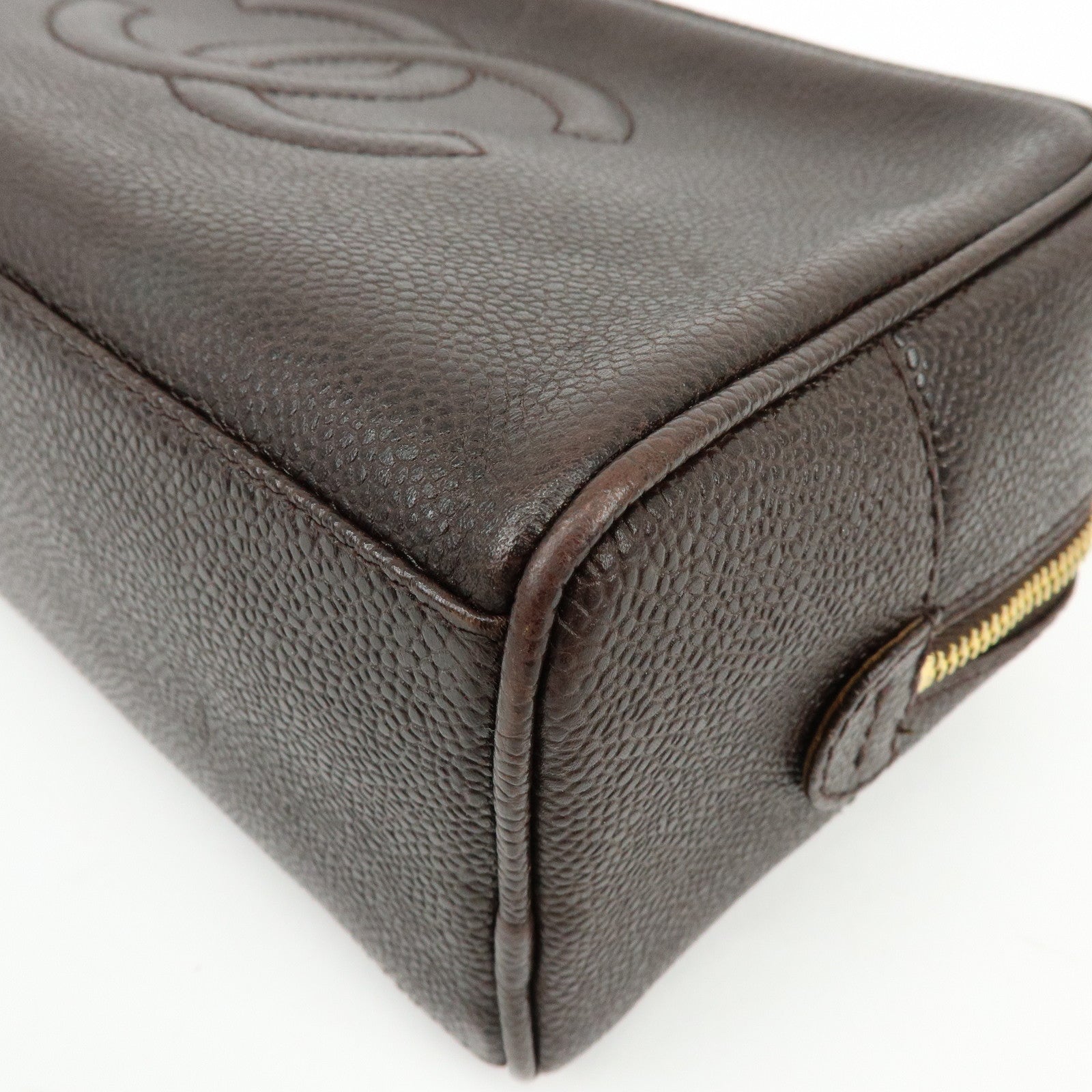 CHANEL COCO Mark Caviarskin Pouch Cosmetic Pouch Dark Brown A01996