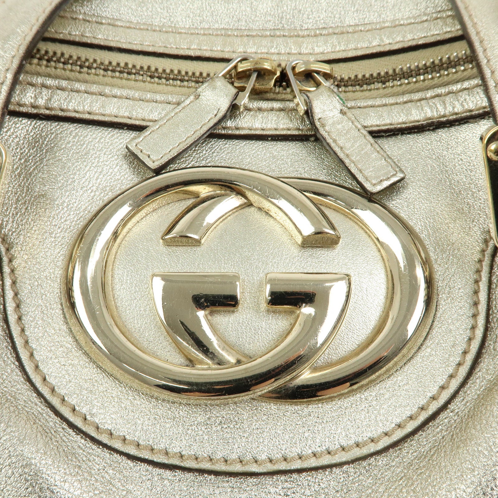 GUCCI Interlocking G Leather Mini Boston Bag Champagne Gold 170009