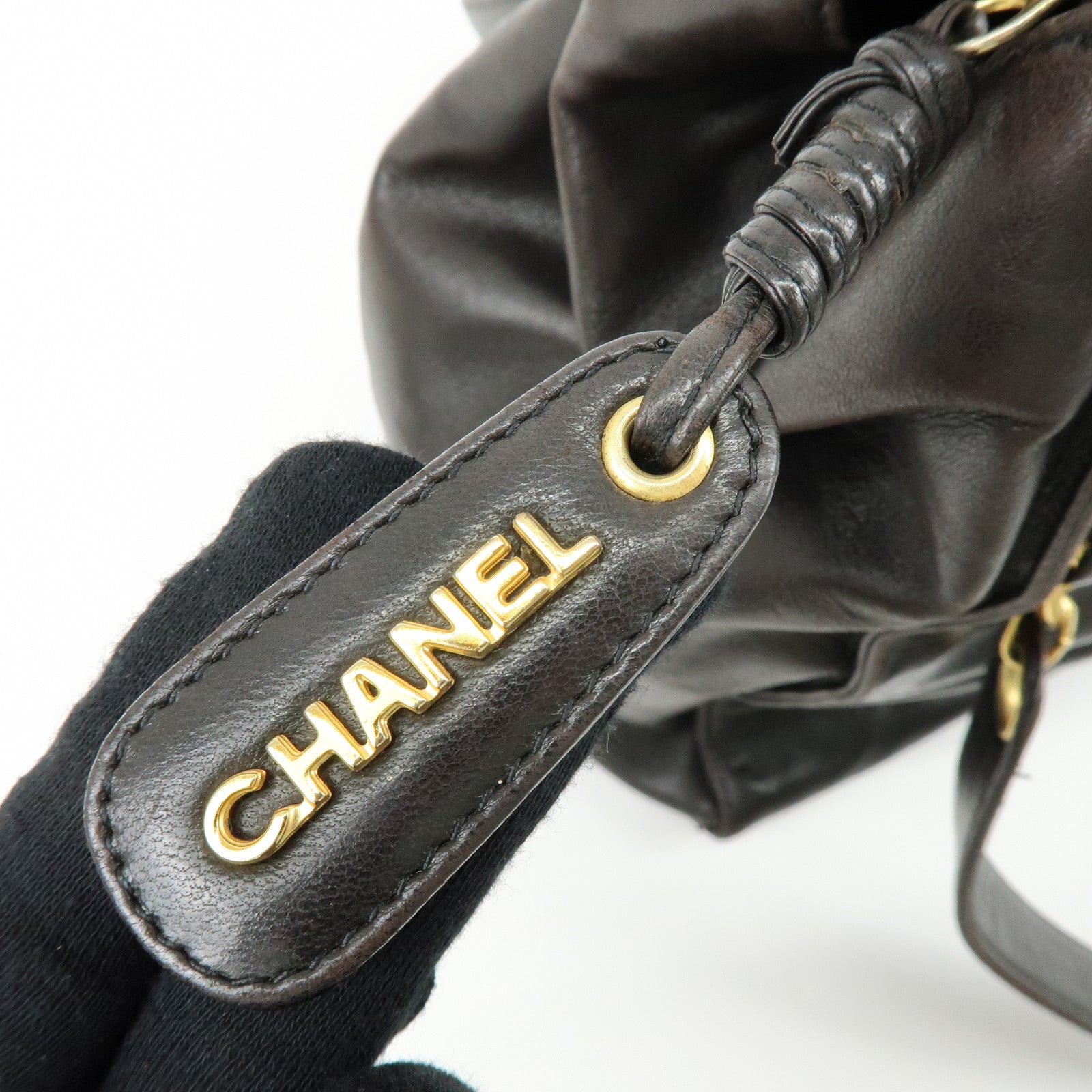 CHANEL COCO Mark Lamb Skin Chain Tote Bag Shoulder Bag  Black